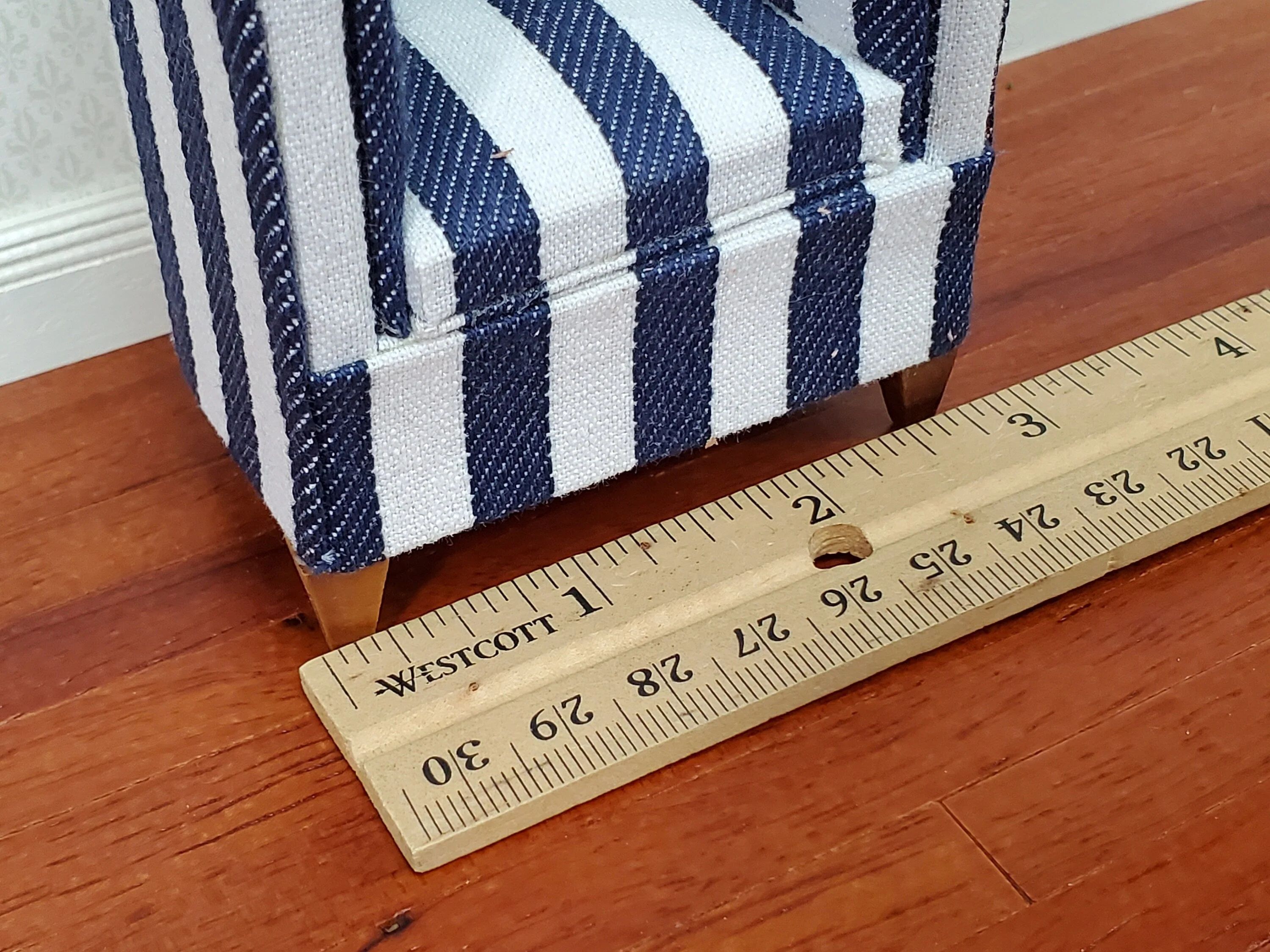 Dollhouse Club Chair Navy & White Wide Striped Modern Style 1:12 Scale Miniature Furniture - Image 5