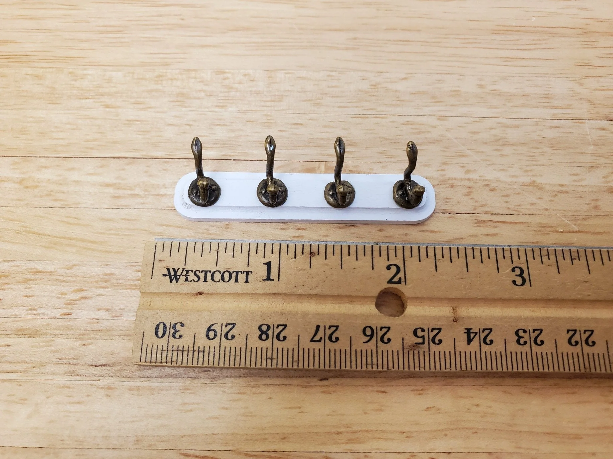 Dollhouse Coat Hooks Wall Rack White Wood 1:12 Scale Miniature Metal Hooks - Image 2