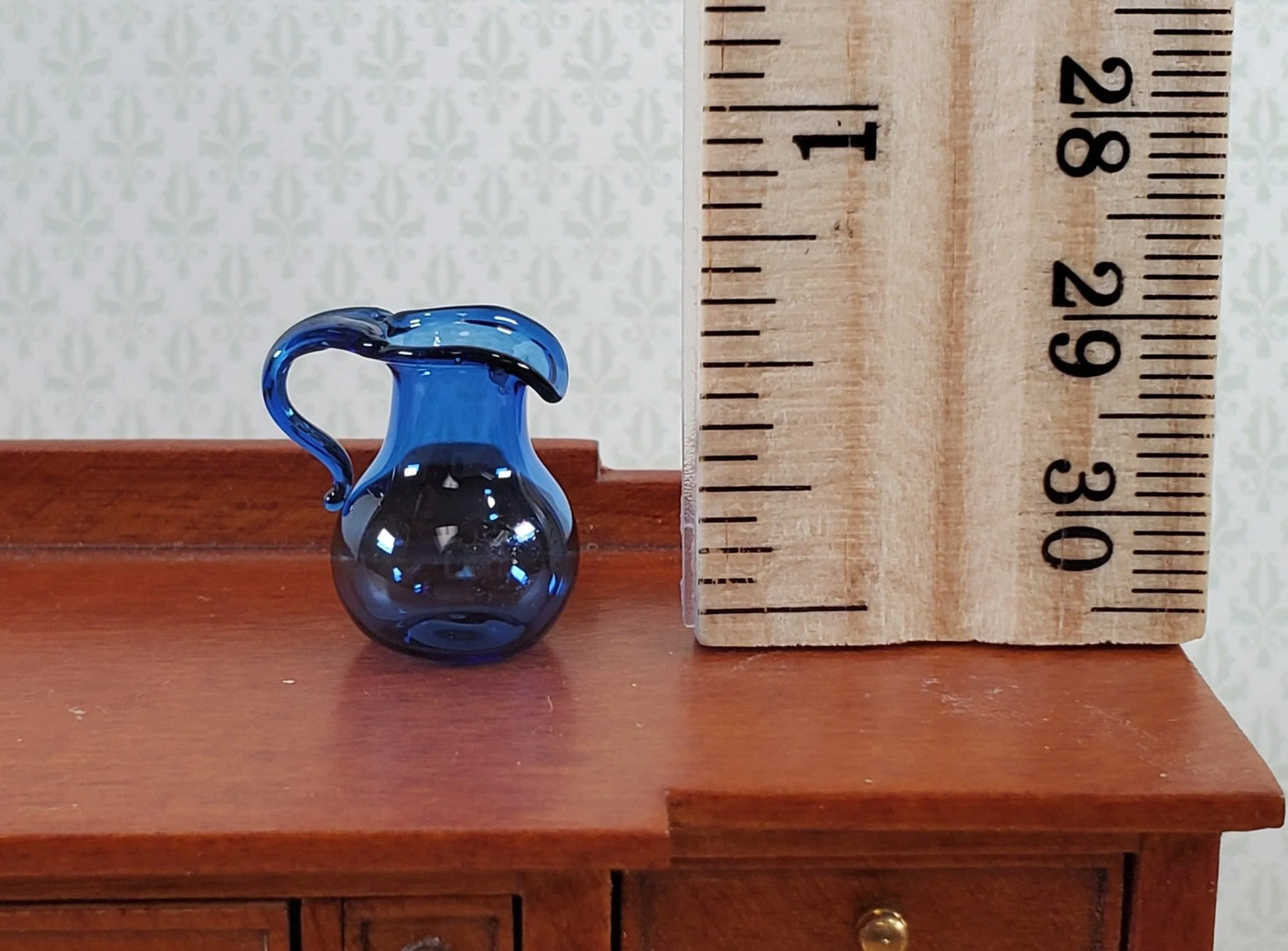 Dollhouse Cobalt Blue Pitcher Small Glass Carafe with Handle 1:12 Miniature - Image 3