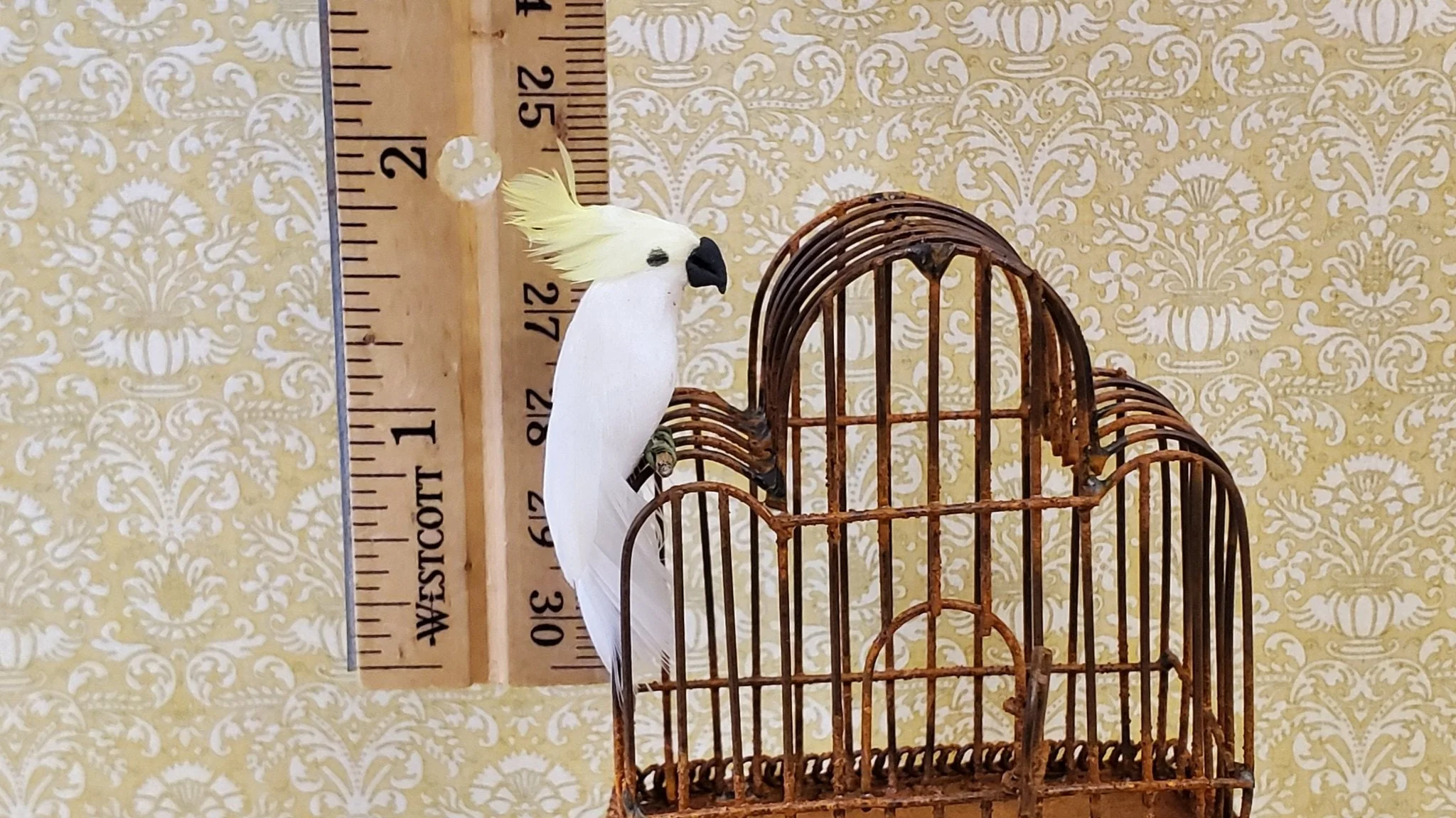 Dollhouse Cockatoo Bird White and Yellow Large 1:12 Scale Miniature Pet - Image 4