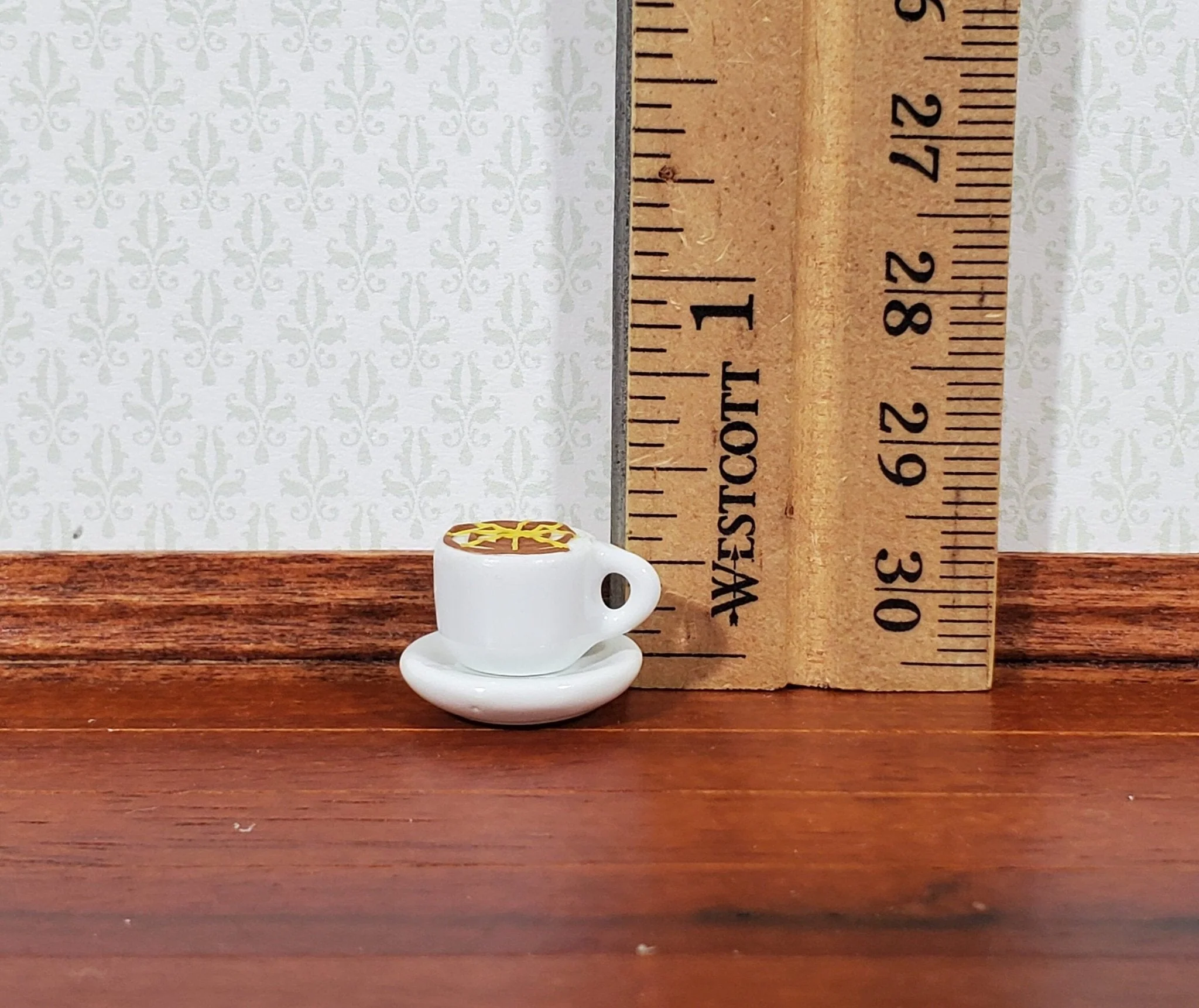 Dollhouse Coffee Mocha Latte Large White Ceramic with Saucer 1:12 Scale Miniature Food - Image 3