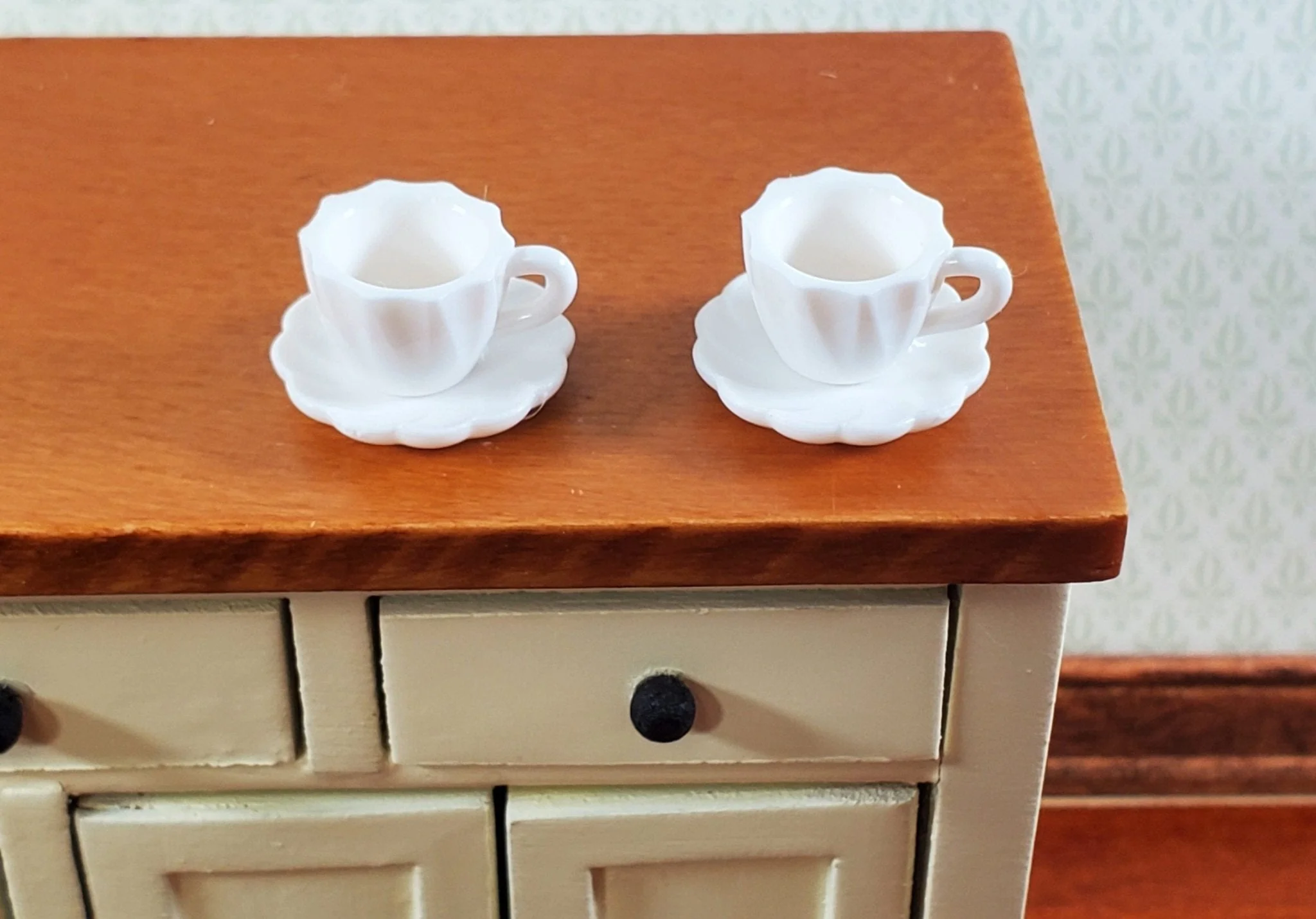 Dollhouse Coffee or Tea Mugs Cups with Saucers WHITE 1:12 Scale Miniature Dishes - Image 3