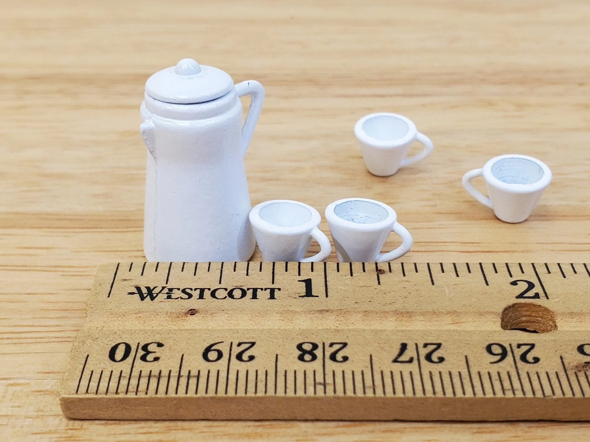 Dollhouse Coffee Pot & 4 Cups White Metal 1:12 Scale Miniature Kitchen Accessories - Image 4