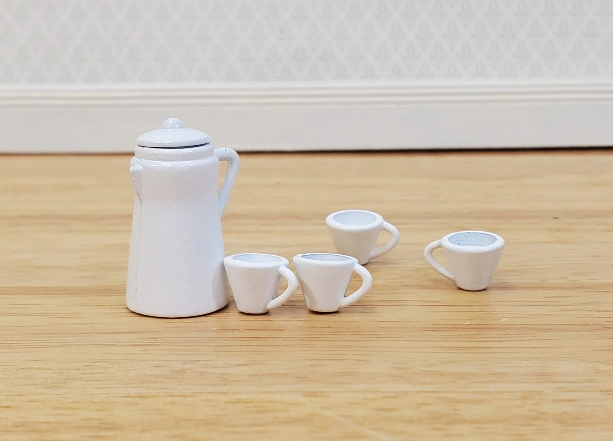 Dollhouse Coffee Pot & 4 Cups White Metal 1:12 Scale Miniature Kitchen Accessories - Image 5