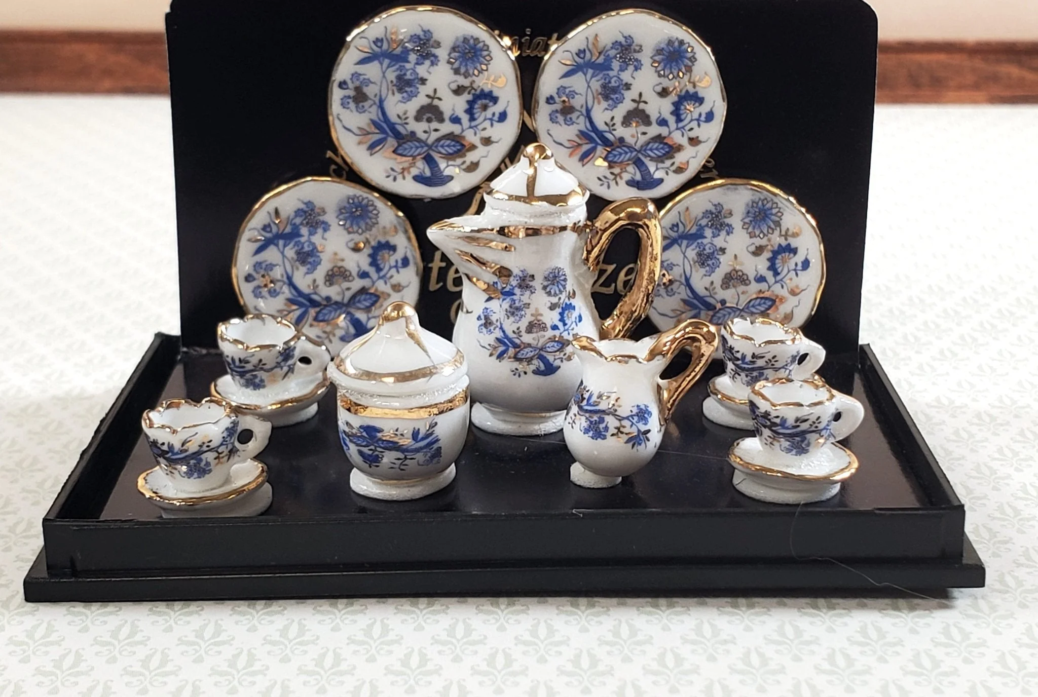 Dollhouse Coffee Set "Blue Onion" Reutter Porcelain 1:12 Scale Miniature Cups Plates ++ - Image 3