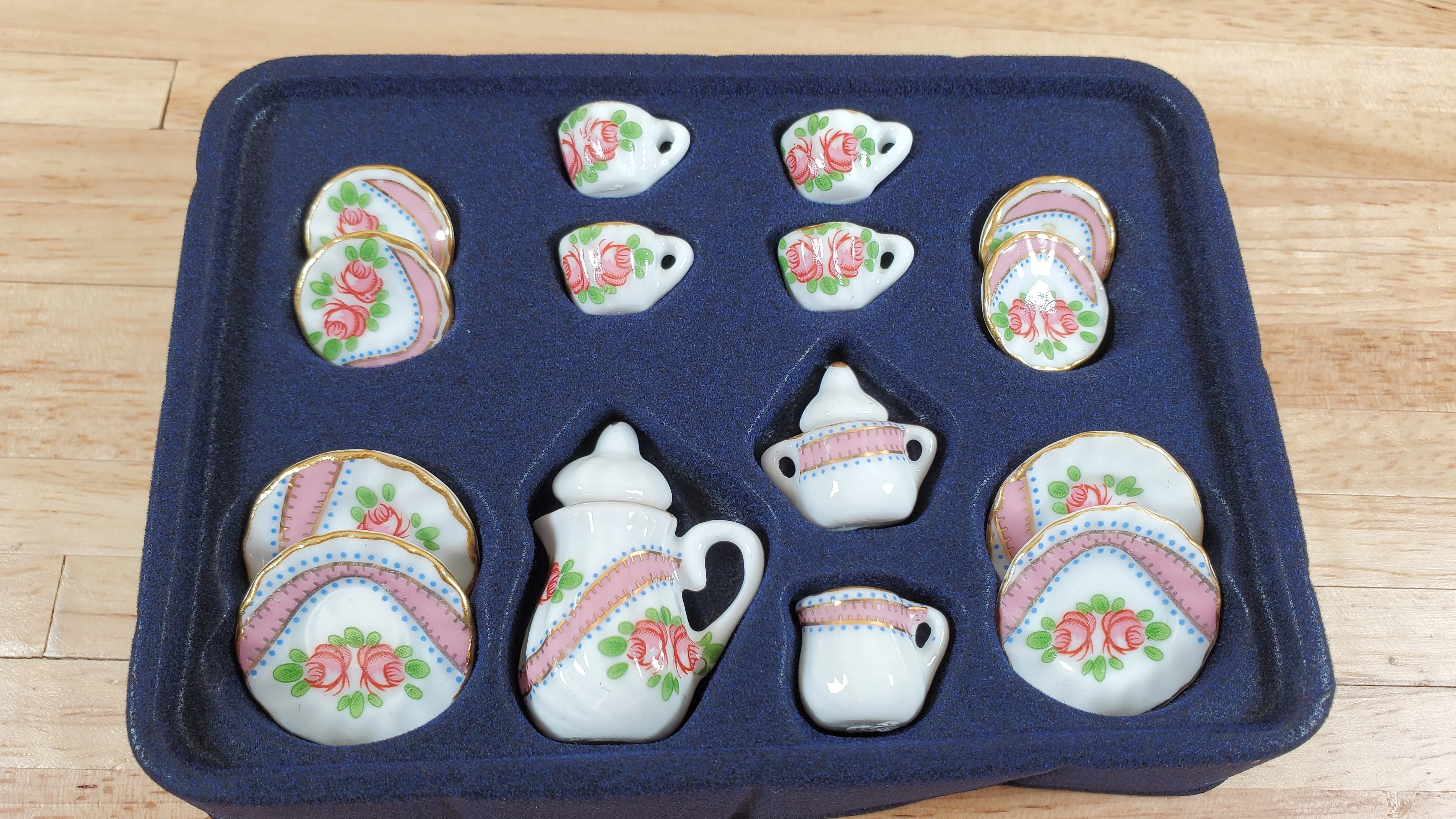 Dollhouse Coffee Set with Plates Cups "Blushing Rose" Ceramic 1:12 Scale - Image 2