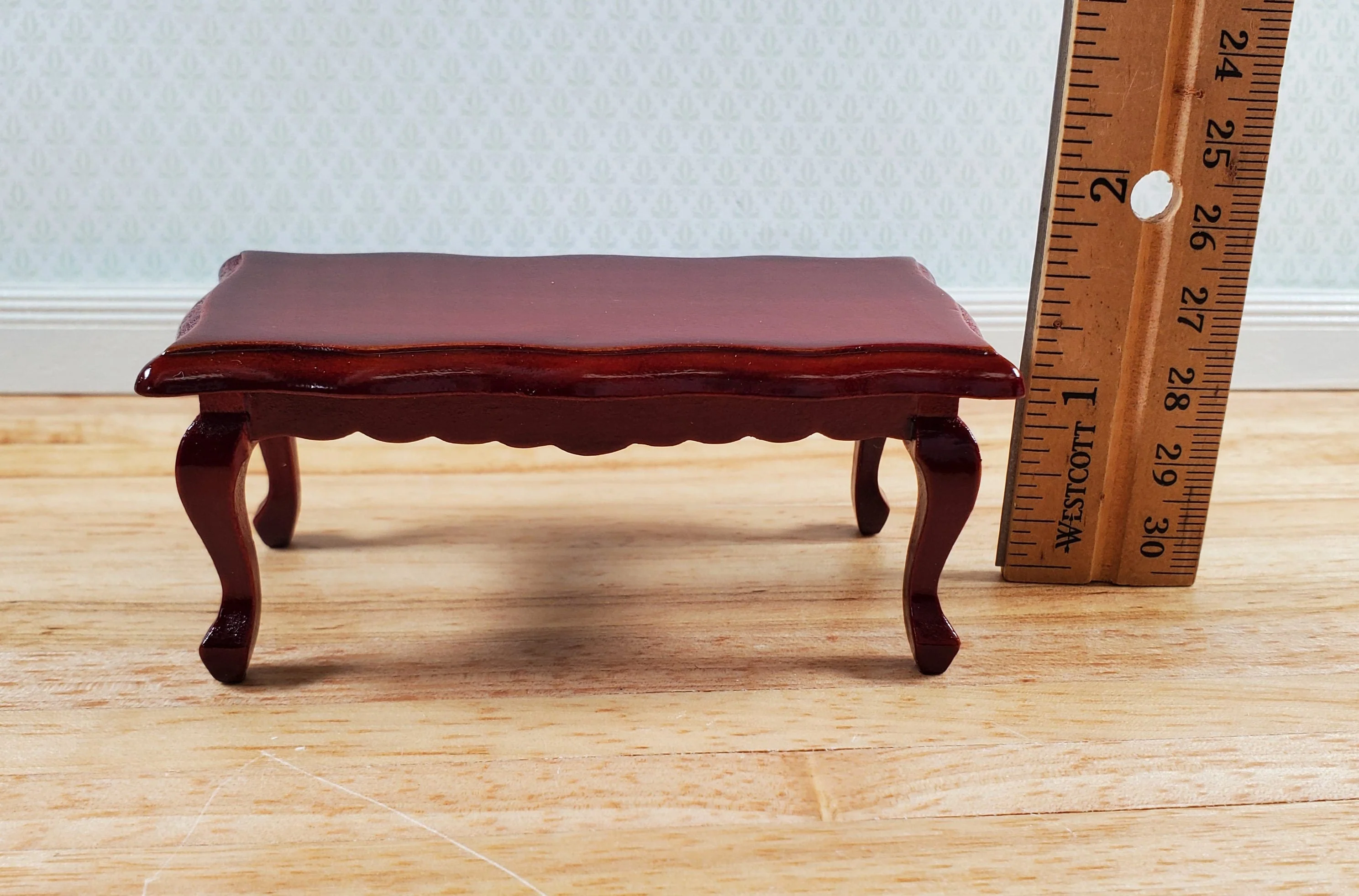 Dollhouse Coffee Table Curvy Top Rectangle Mahogany Finish 1:12 Scale Miniature Furniture - Image 5