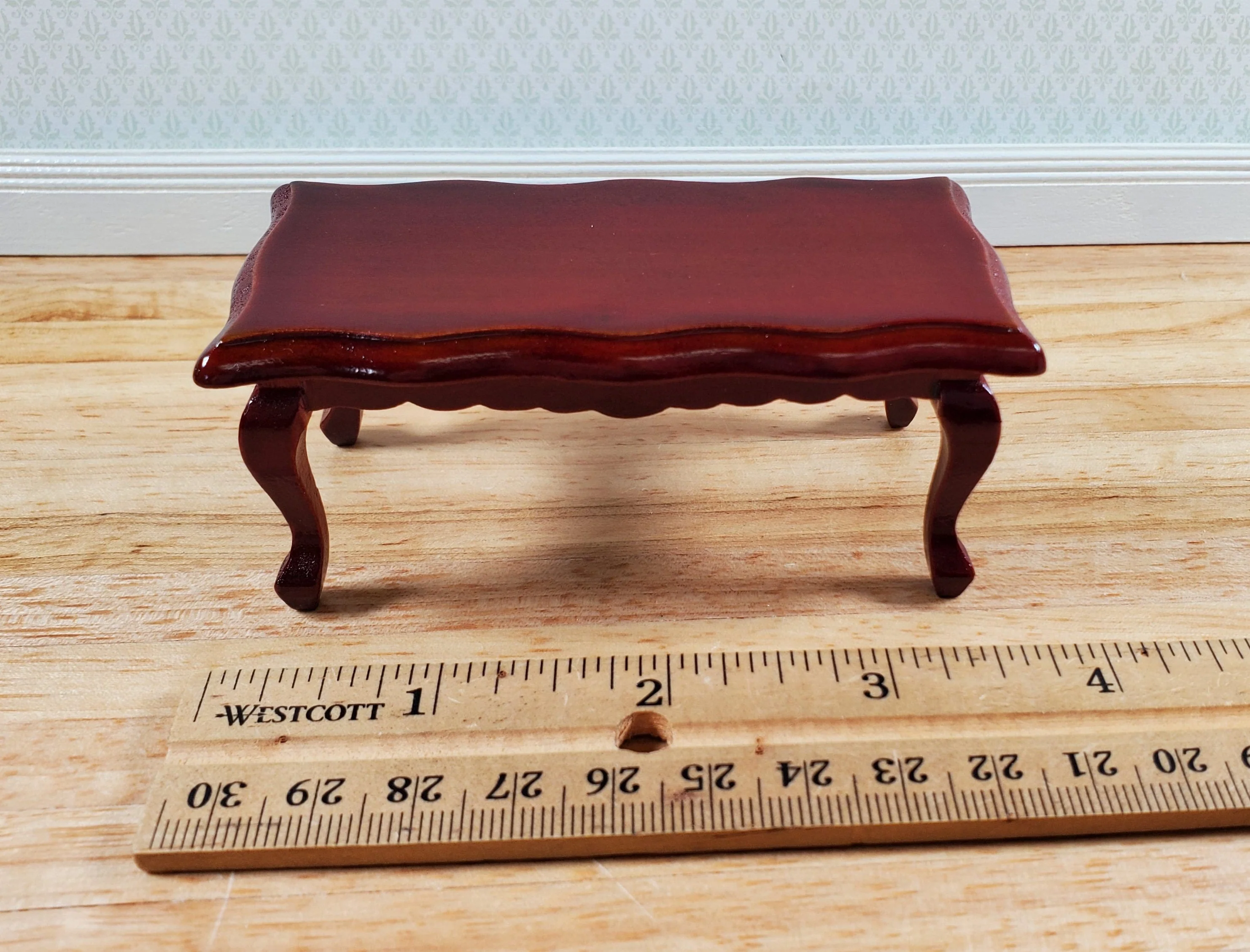 Dollhouse Coffee Table Curvy Top Rectangle Mahogany Finish 1:12 Scale Miniature Furniture - Image 6