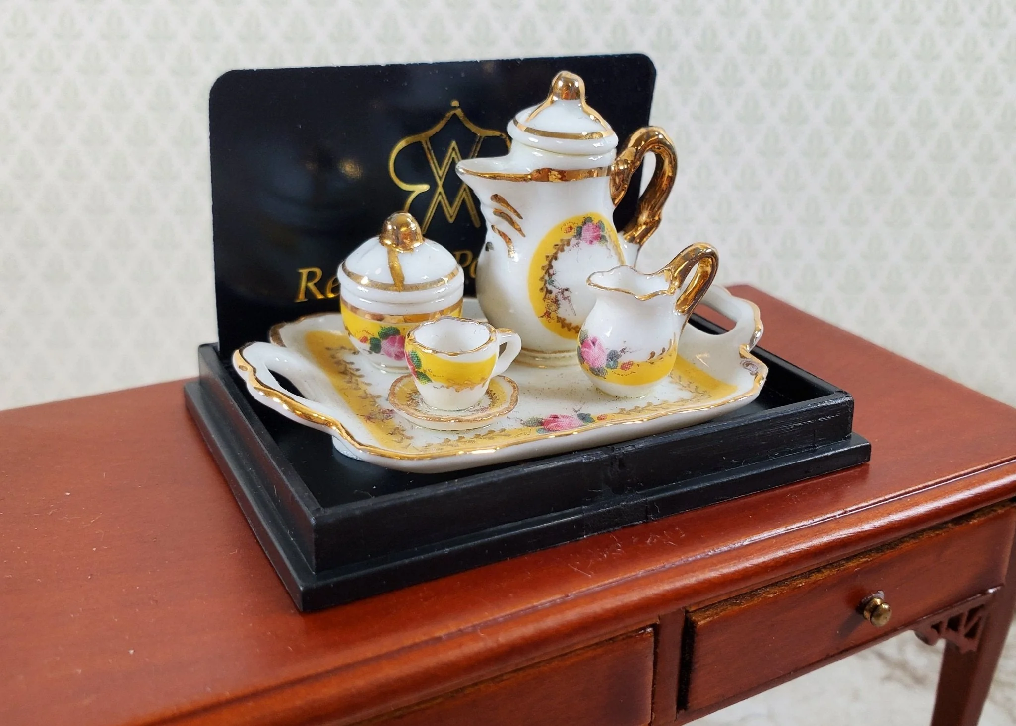 Dollhouse Coffee Tea Set Teapot Teacup Reutter Porcelain 1:12 Scale French Rose - Image 4