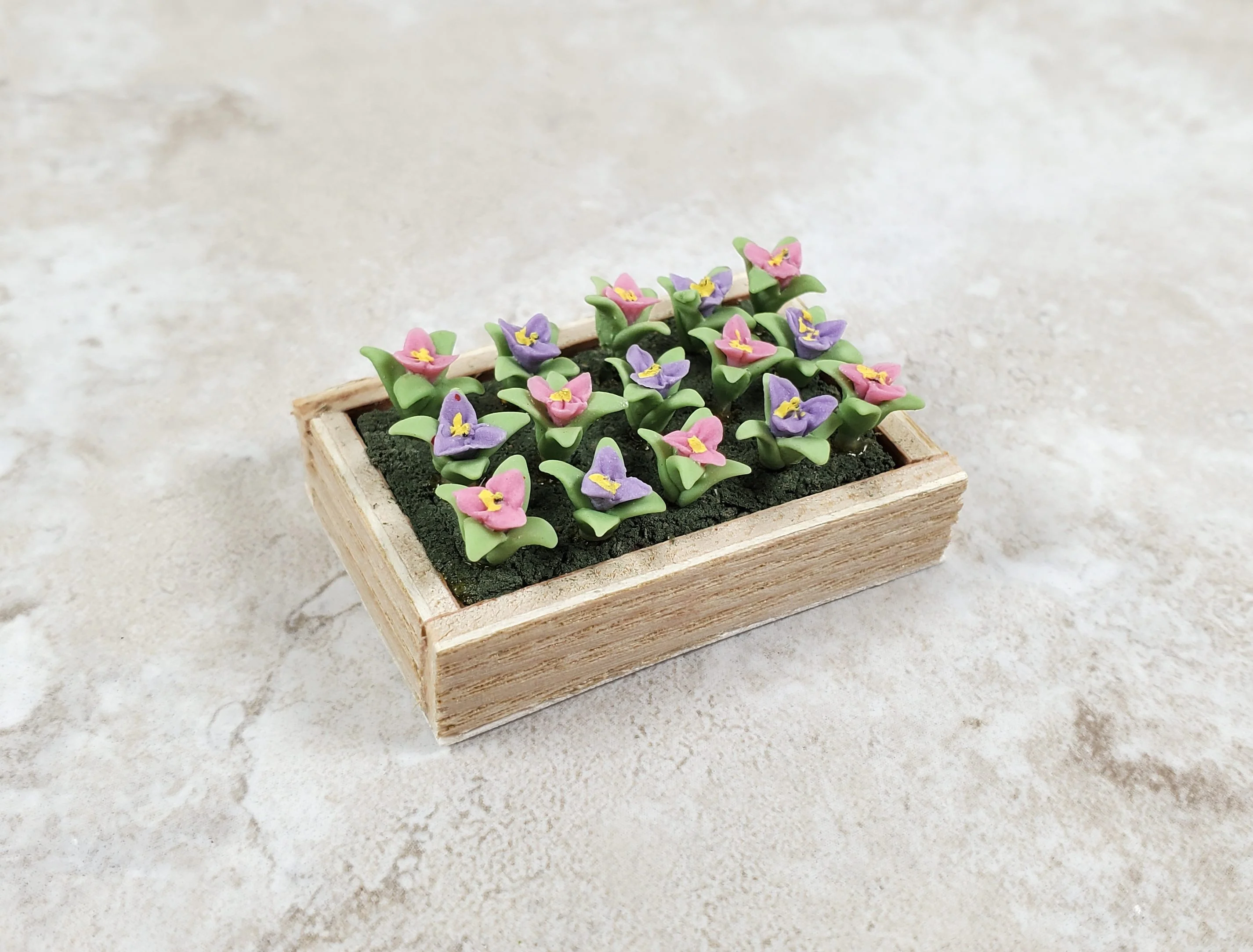 Dollhouse Colorful Seedlings in a Rectangular Wood Tray 1:12 Scale Miniature - Image 2