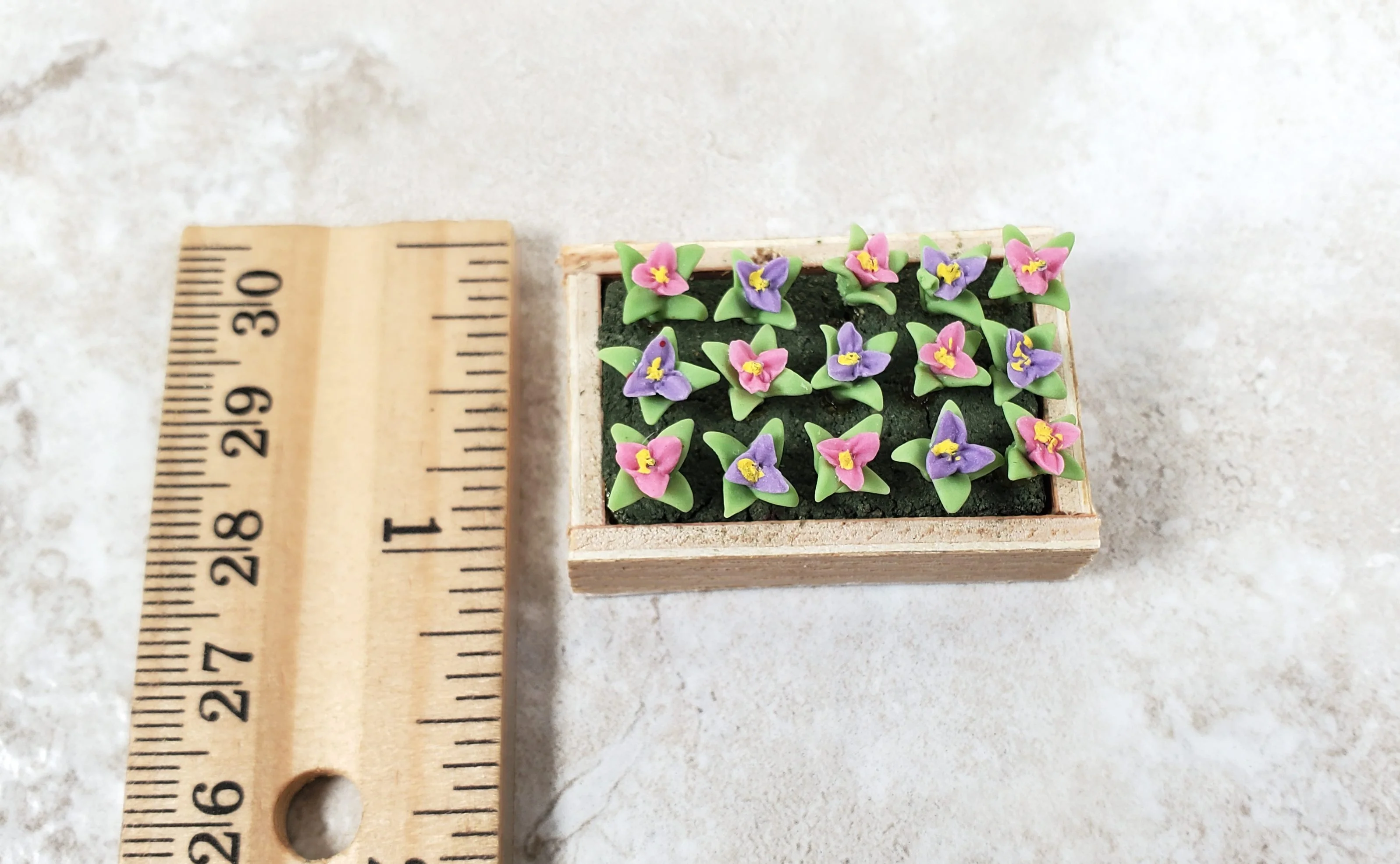 Dollhouse Colorful Seedlings in a Rectangular Wood Tray 1:12 Scale Miniature - Image 3