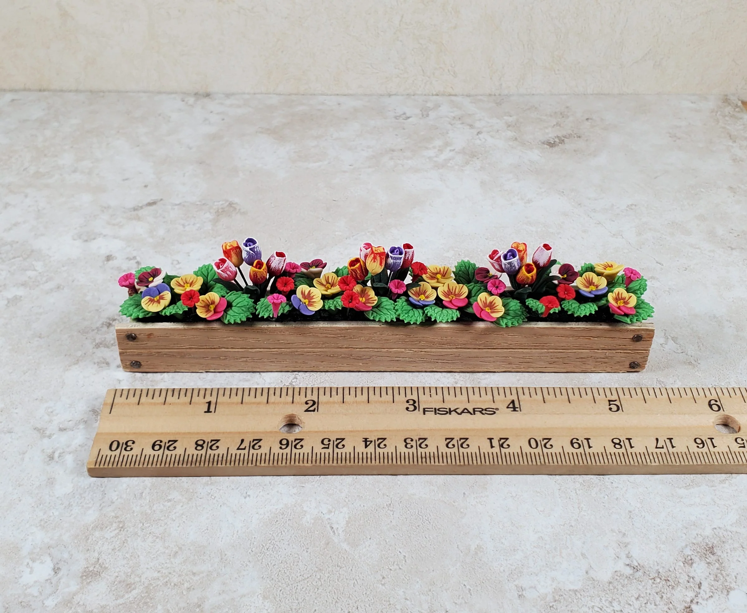 Dollhouse Colorful Tulips & Pansies in 5.5" Window Box Planter 1:12 Scale - Image 3