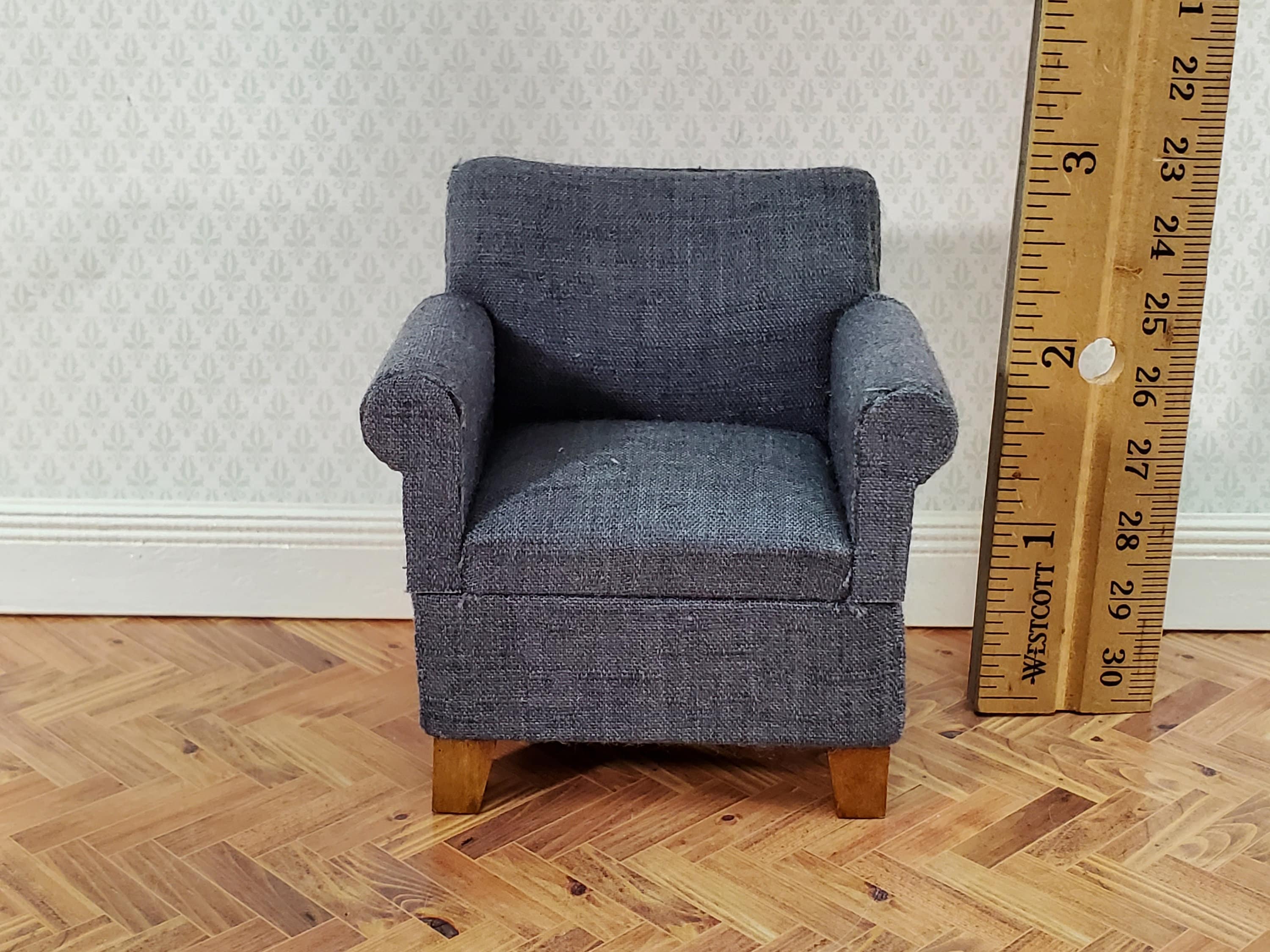 Dollhouse Compact Living Room Club Chair Dark Gray Fabric 1:12 Scale Miniature Furniture - Image 4