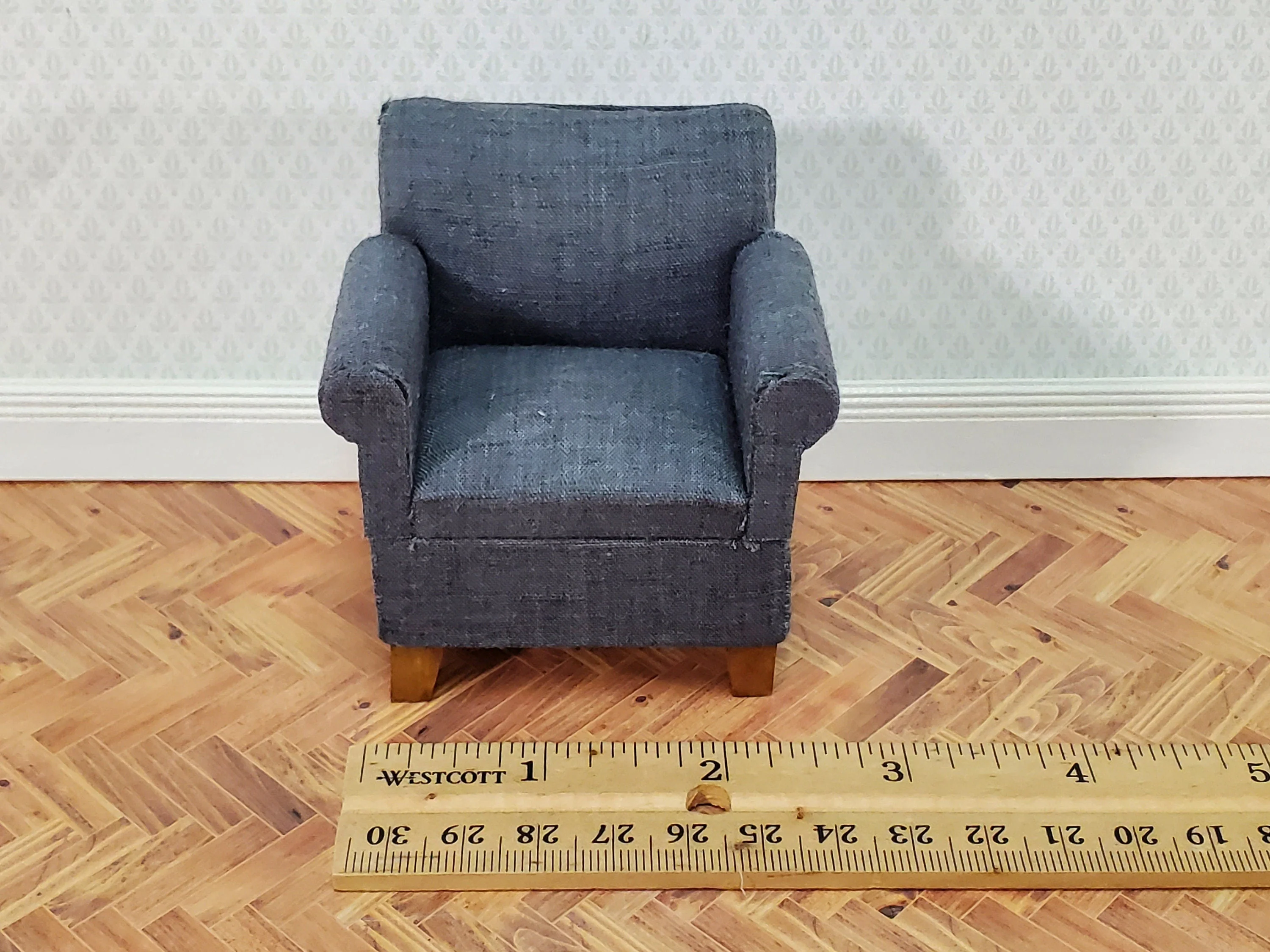 Dollhouse Compact Living Room Club Chair Dark Gray Fabric 1:12 Scale Miniature Furniture - Image 5