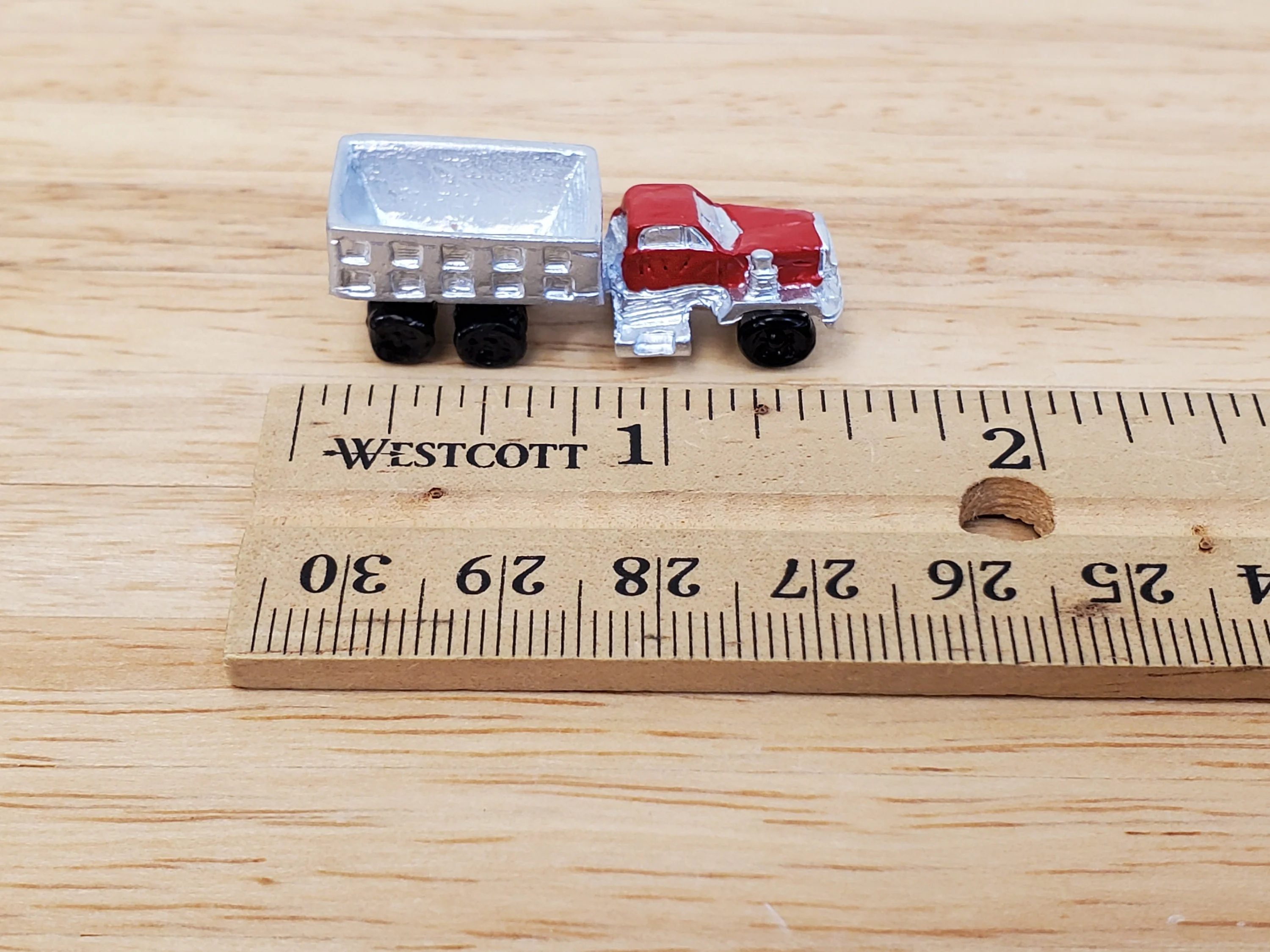 Dollhouse Construction Truck Toy Red Silver Painted Metal 1:12 Scale Miniature Nursery - Image 3