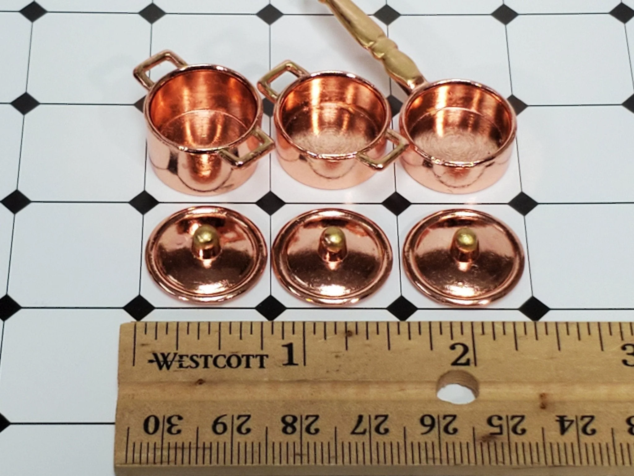 Dollhouse Copper Pots & Pans Stock Soup with Lids 1:12 Scale Miniatures Kitchen - Image 2