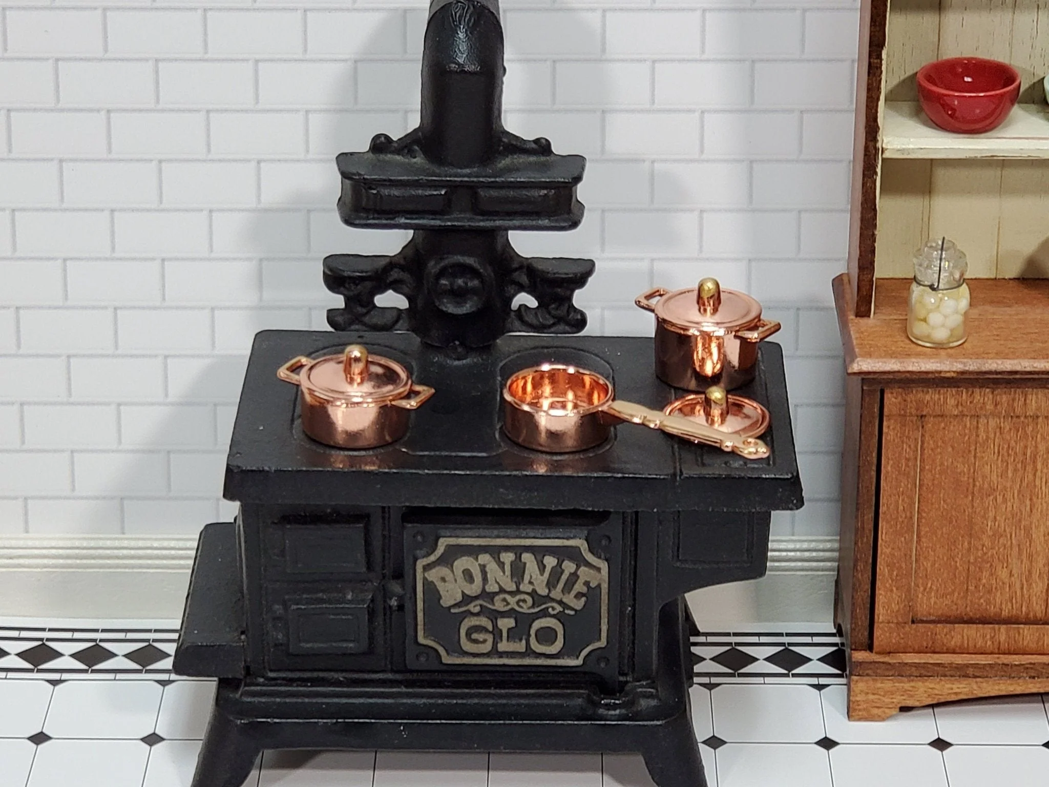 Dollhouse Copper Pots & Pans Stock Soup with Lids 1:12 Scale Miniatures Kitchen - Image 4