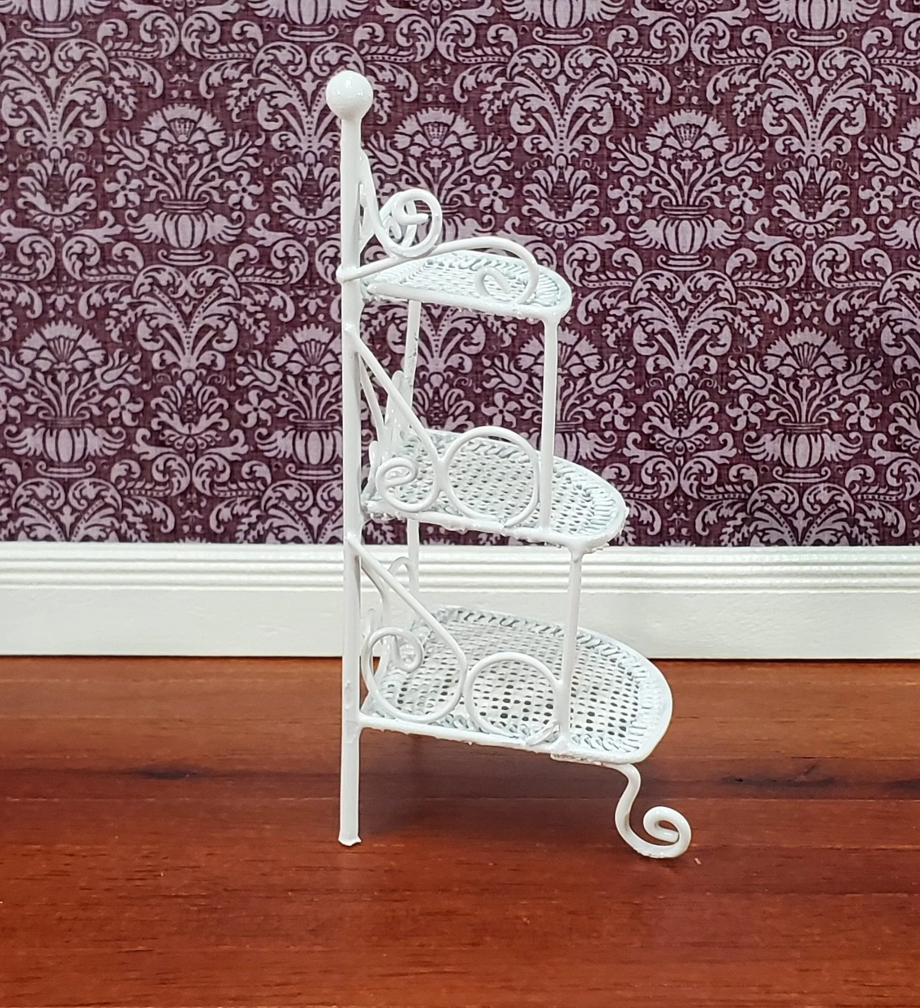 Dollhouse Corner Shelf Plant Stand White Metal 1:12 Scale Miniature or Fairy Garden - Image 2