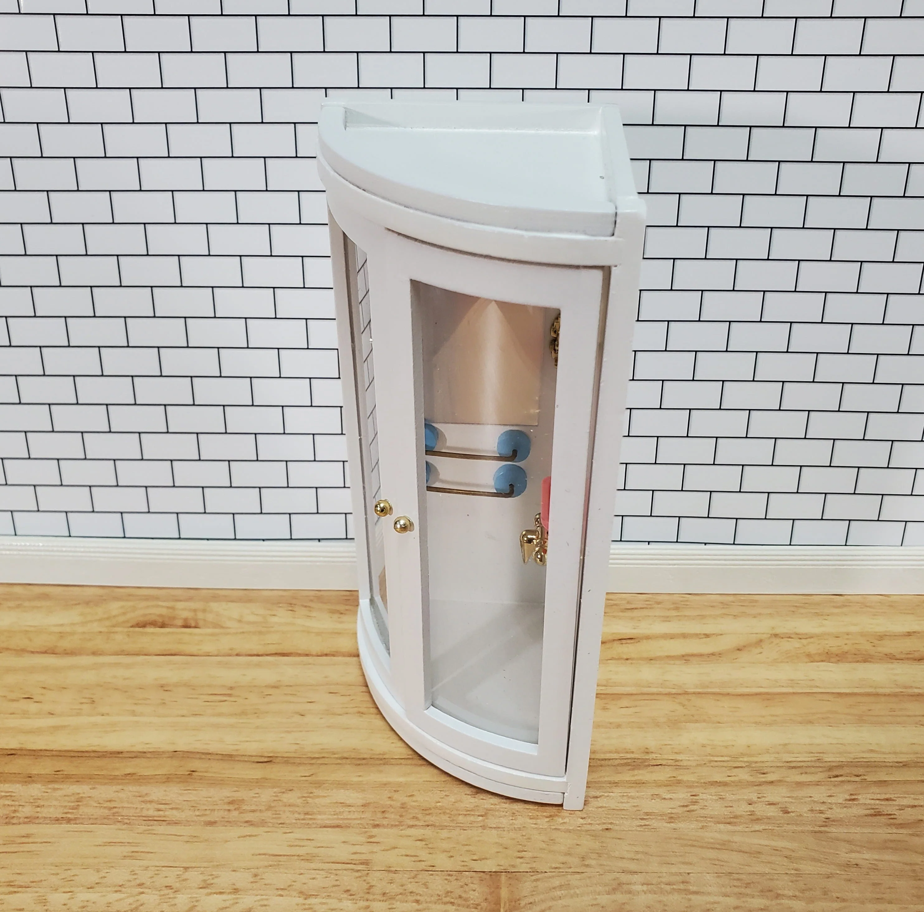 Dollhouse Corner Shower Modern Wood 1:12 Scale Miniature Bathroom White - Image 4