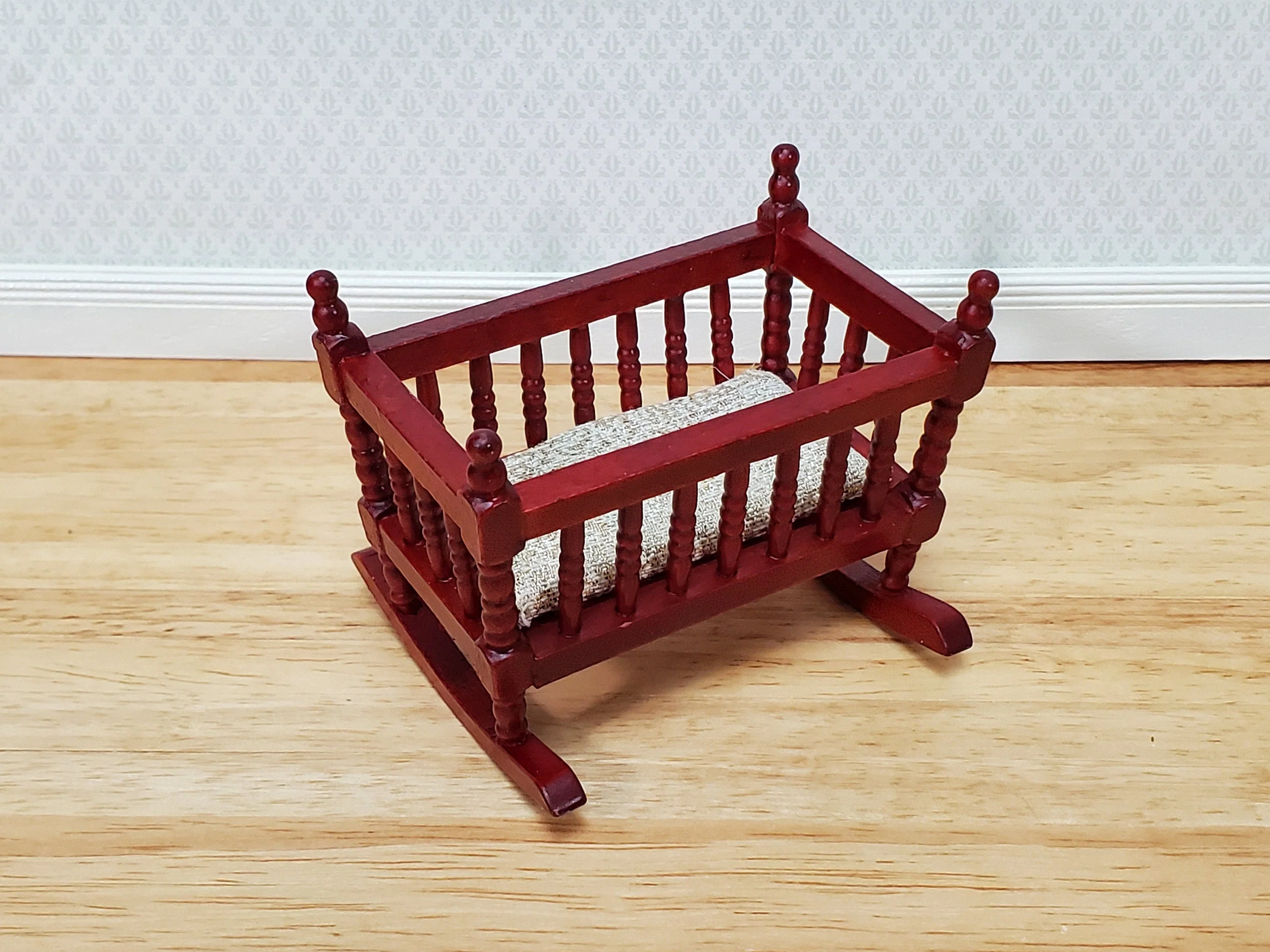 Dollhouse Cradle Crib for Nursery Wood Mahogany Finish 1:12 Scale Miniature Furniture - Image 2