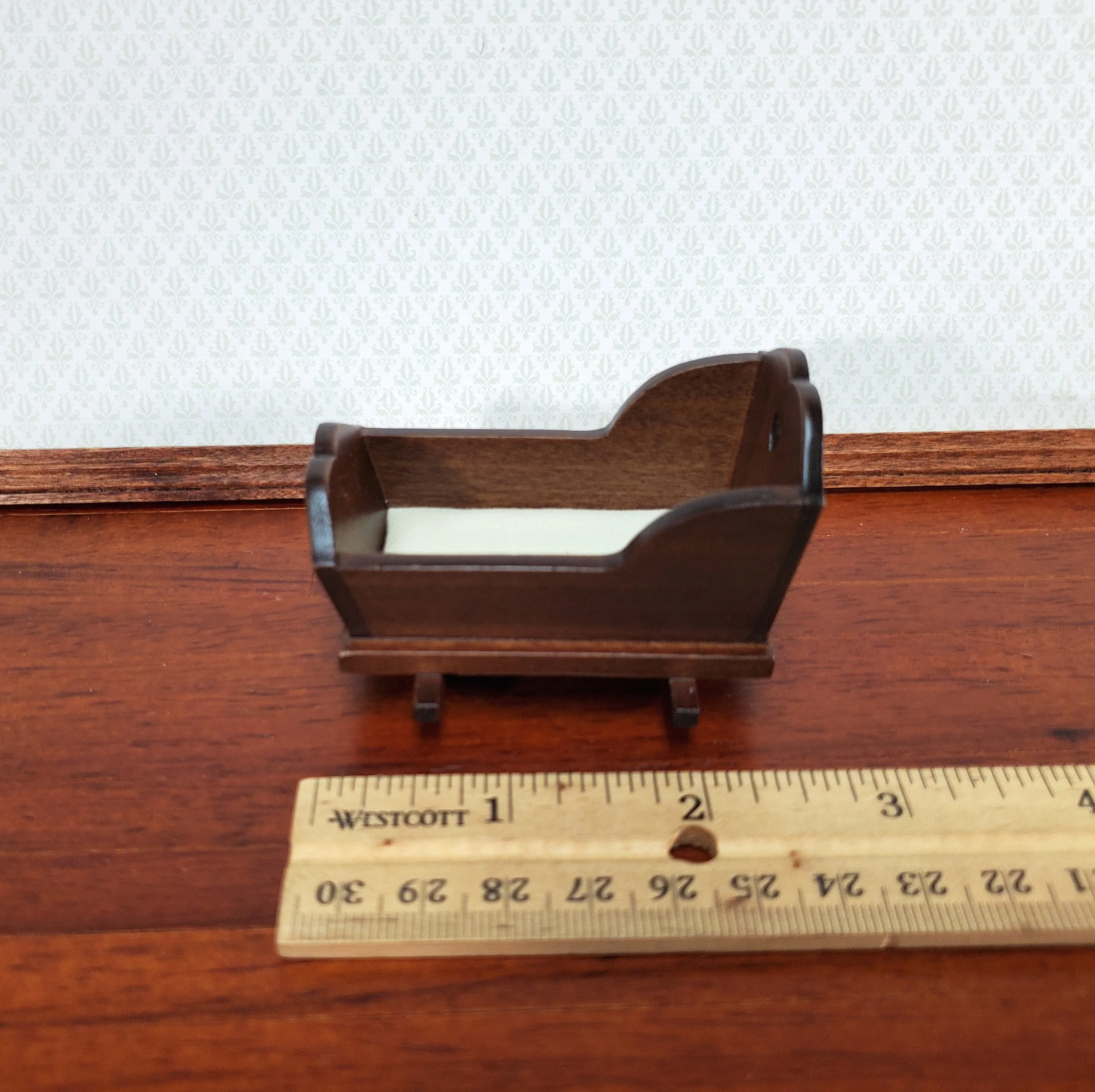 Dollhouse Cradle Small Crib for Nursery Walnut Finish 1:12 Scale Miniature Furniture - Image 3