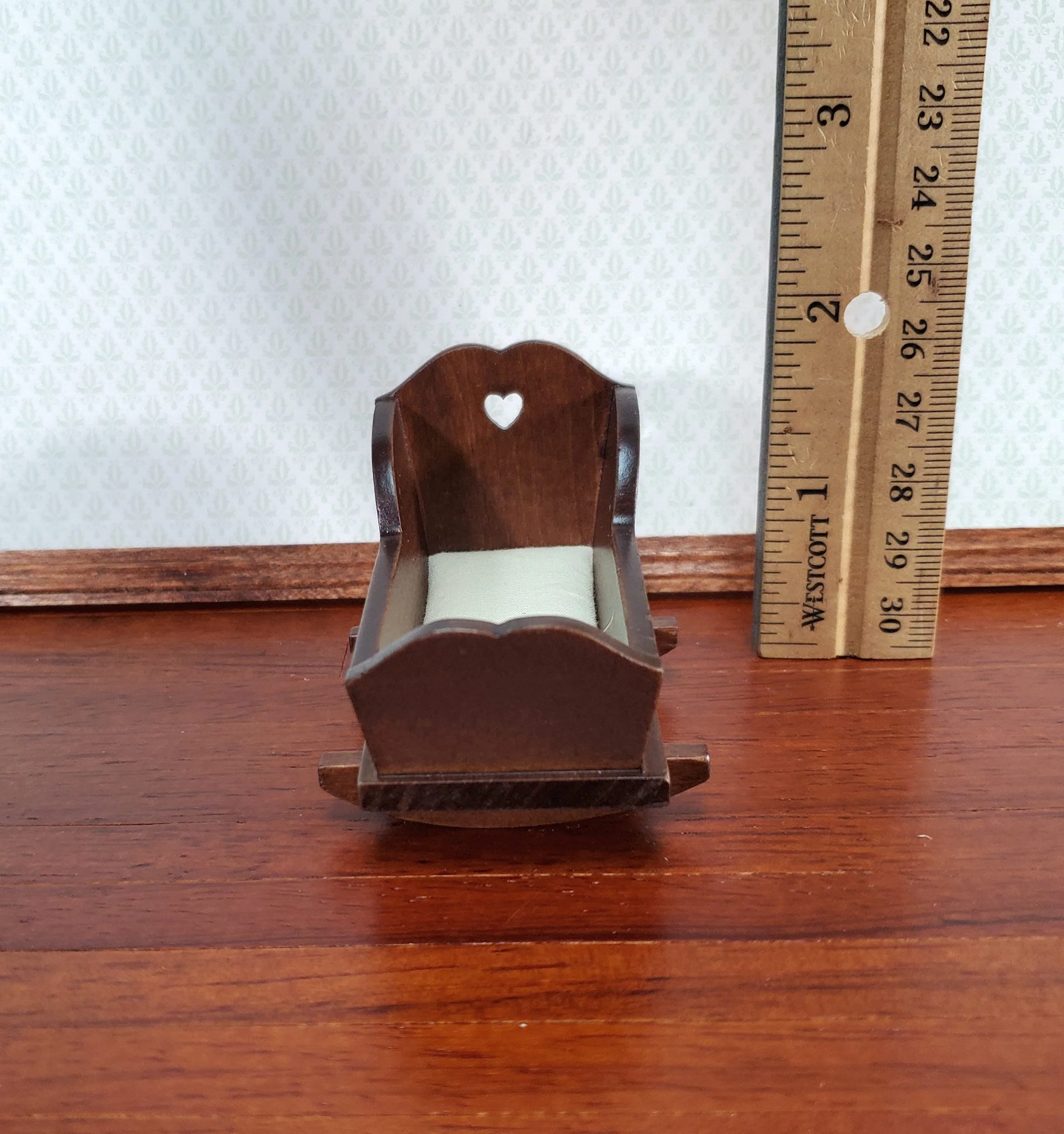Dollhouse Cradle Small Crib for Nursery Walnut Finish 1:12 Scale Miniature Furniture - Image 4