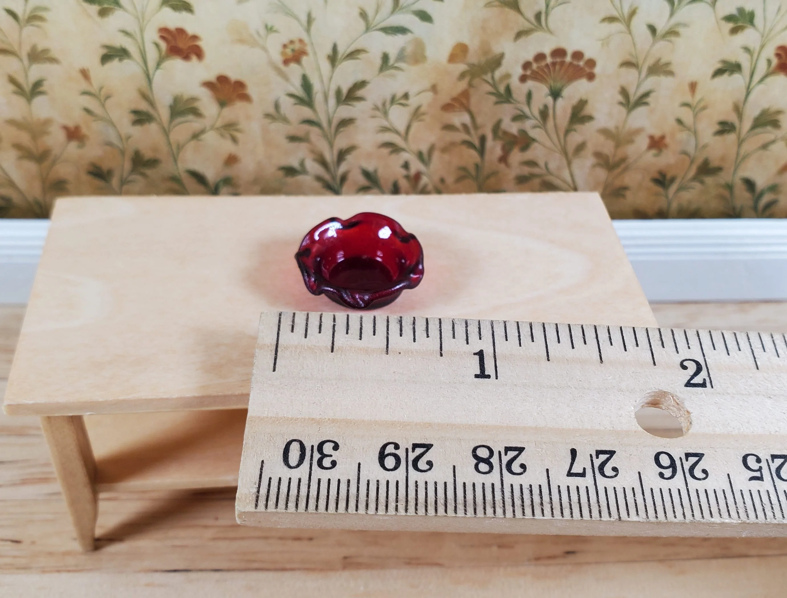 Dollhouse Cranberry Red Glass Candy Dish or Serving Bowl 1:12 Scale Miniature - Image 3