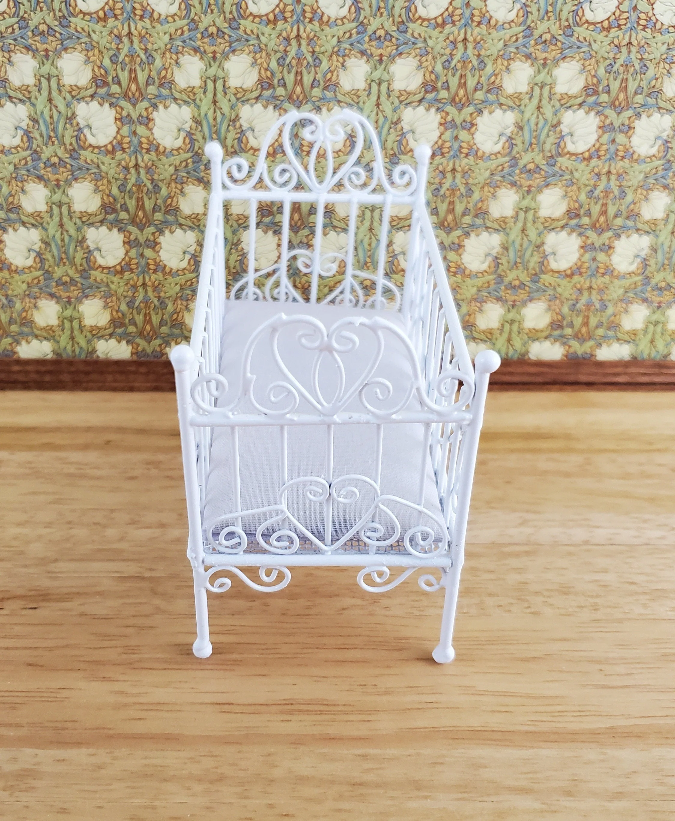 Dollhouse Crib White Metal Wire 1:12 Scale Nursery Miniature Furniture - Image 3