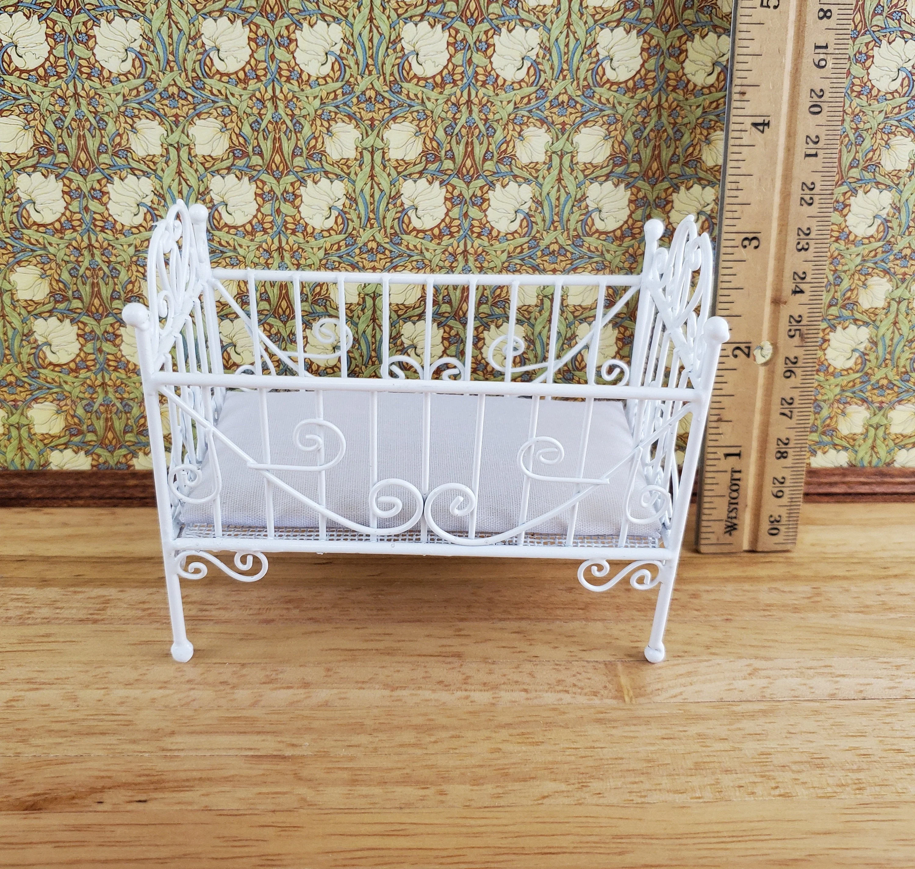 Dollhouse Crib White Metal Wire 1:12 Scale Nursery Miniature Furniture - Image 5