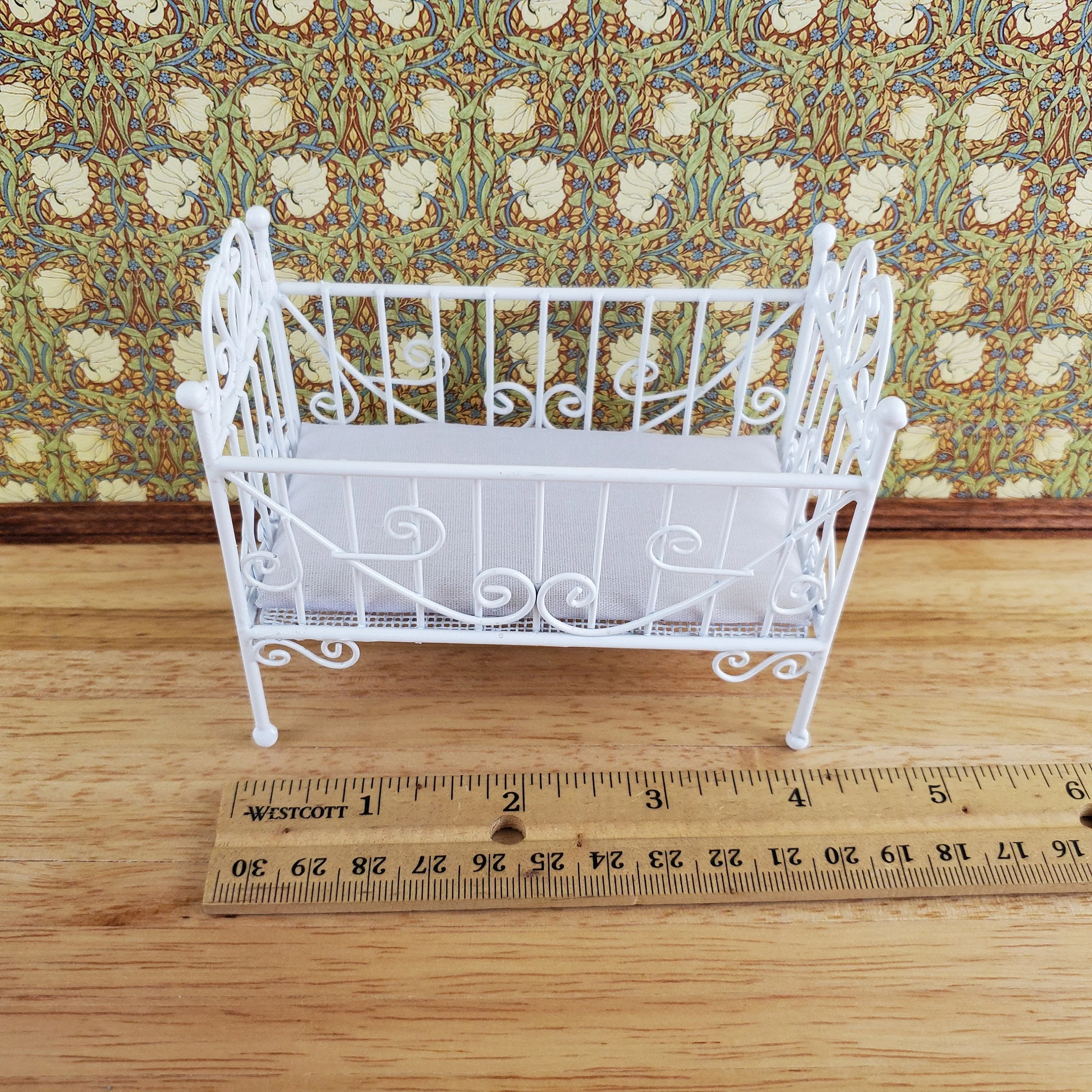 Dollhouse Crib White Metal Wire 1:12 Scale Nursery Miniature Furniture - Image 6