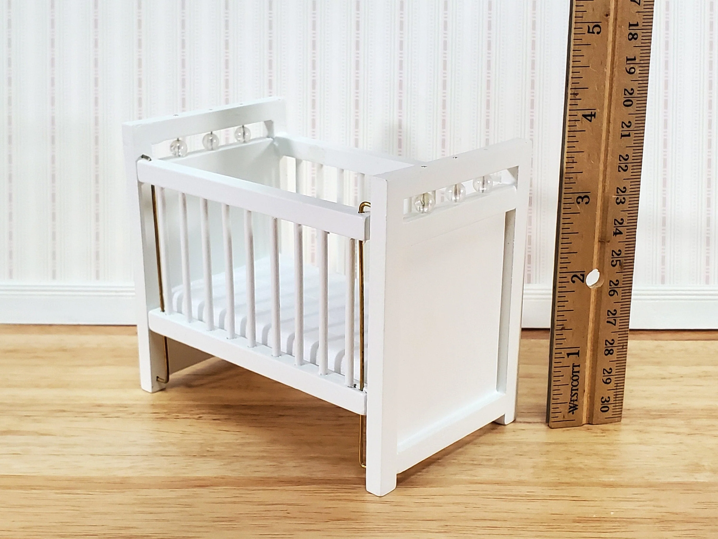 Dollhouse Crib Wood Drop Side White Finish 1:12 Scale Miniature Nursery Furniture - Image 6