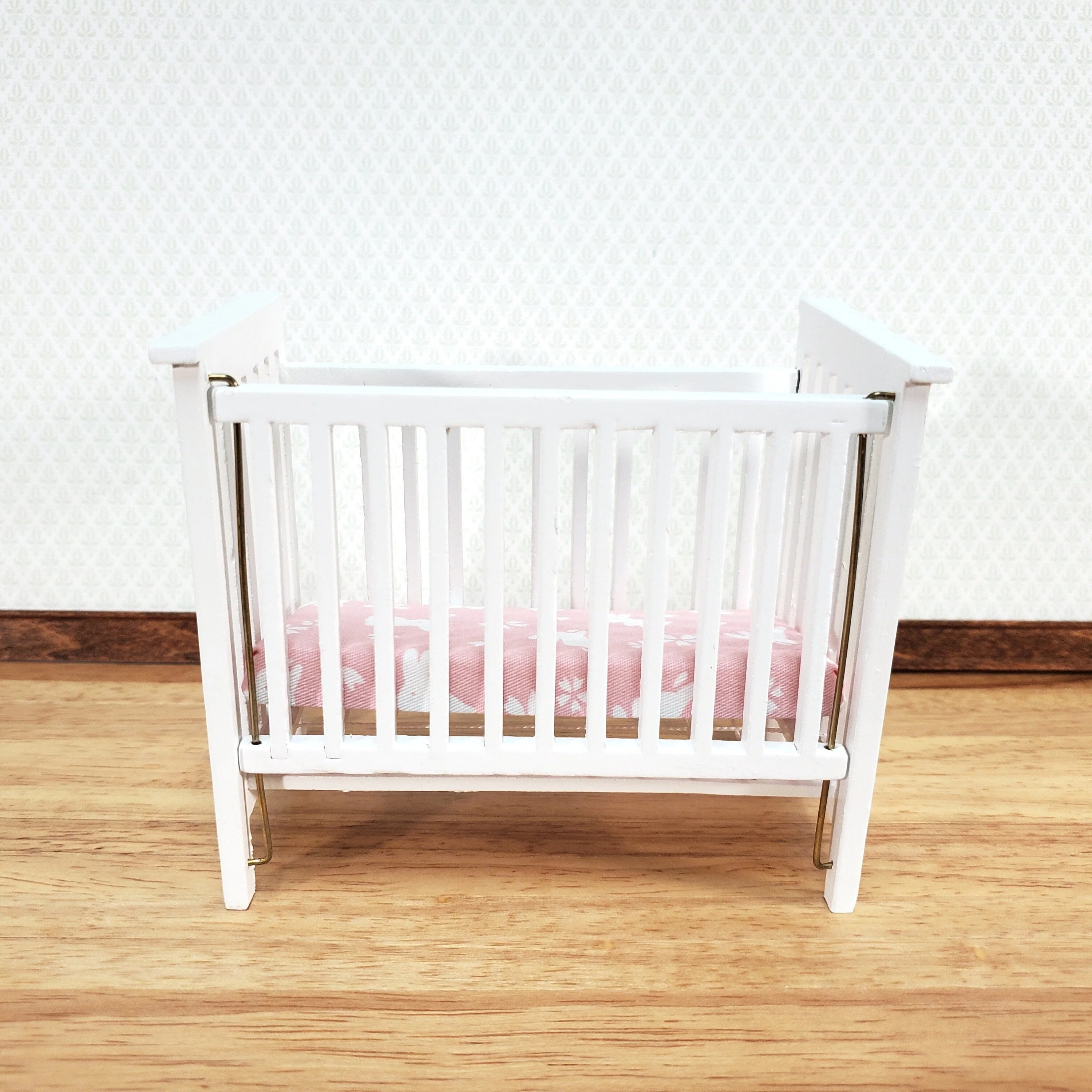 Dollhouse Crib Wood White Drop Side 1:12 Scale Miniature Nursery Furniture - Image 3