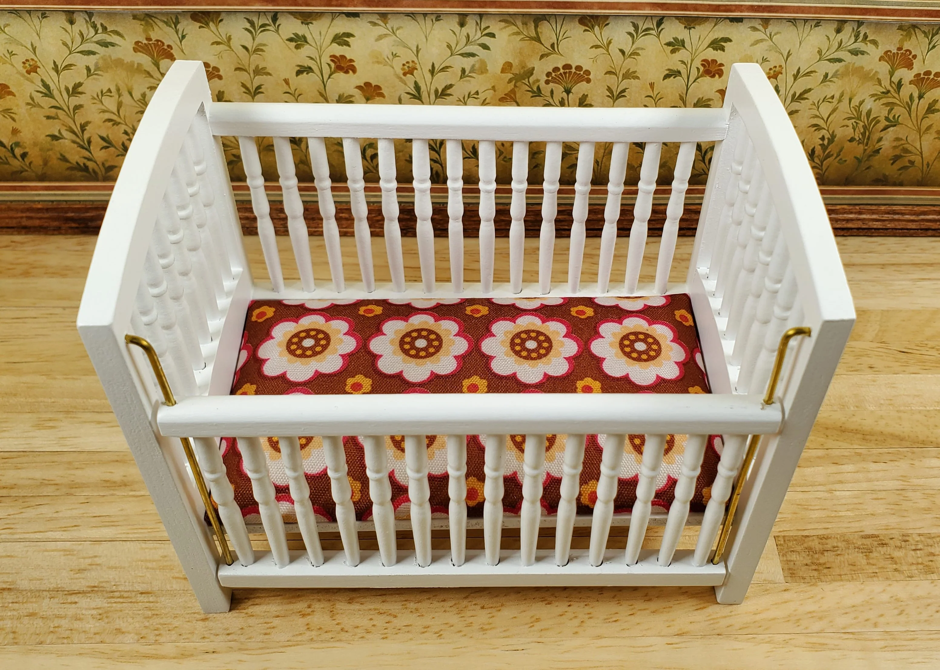Dollhouse Drop Side Crib Wood White Turned Spindles 1:12 Scale Nursery Furniture - Image 2