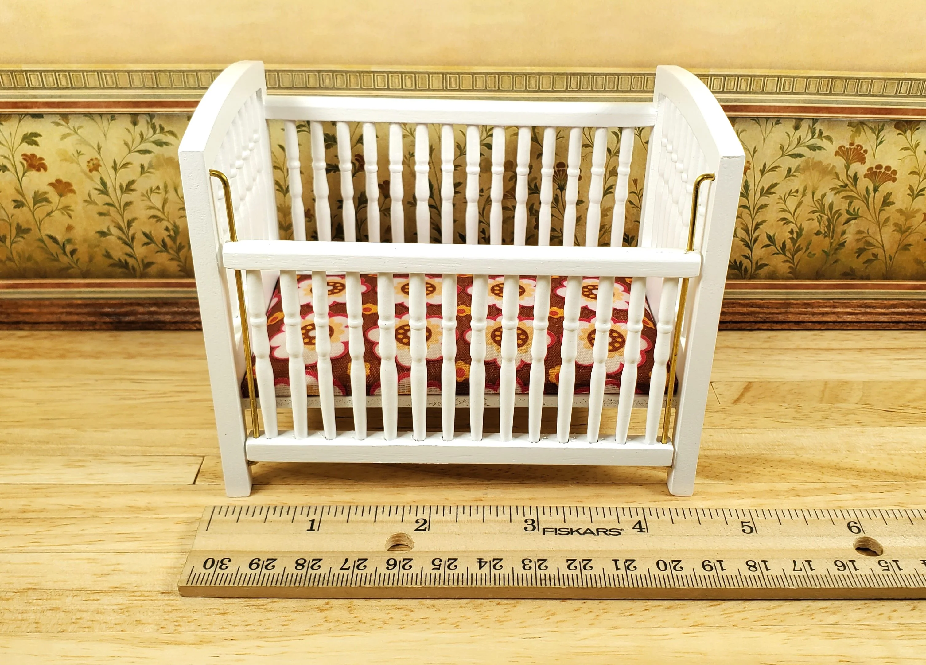 Dollhouse Drop Side Crib Wood White Turned Spindles 1:12 Scale Nursery Furniture - Image 3