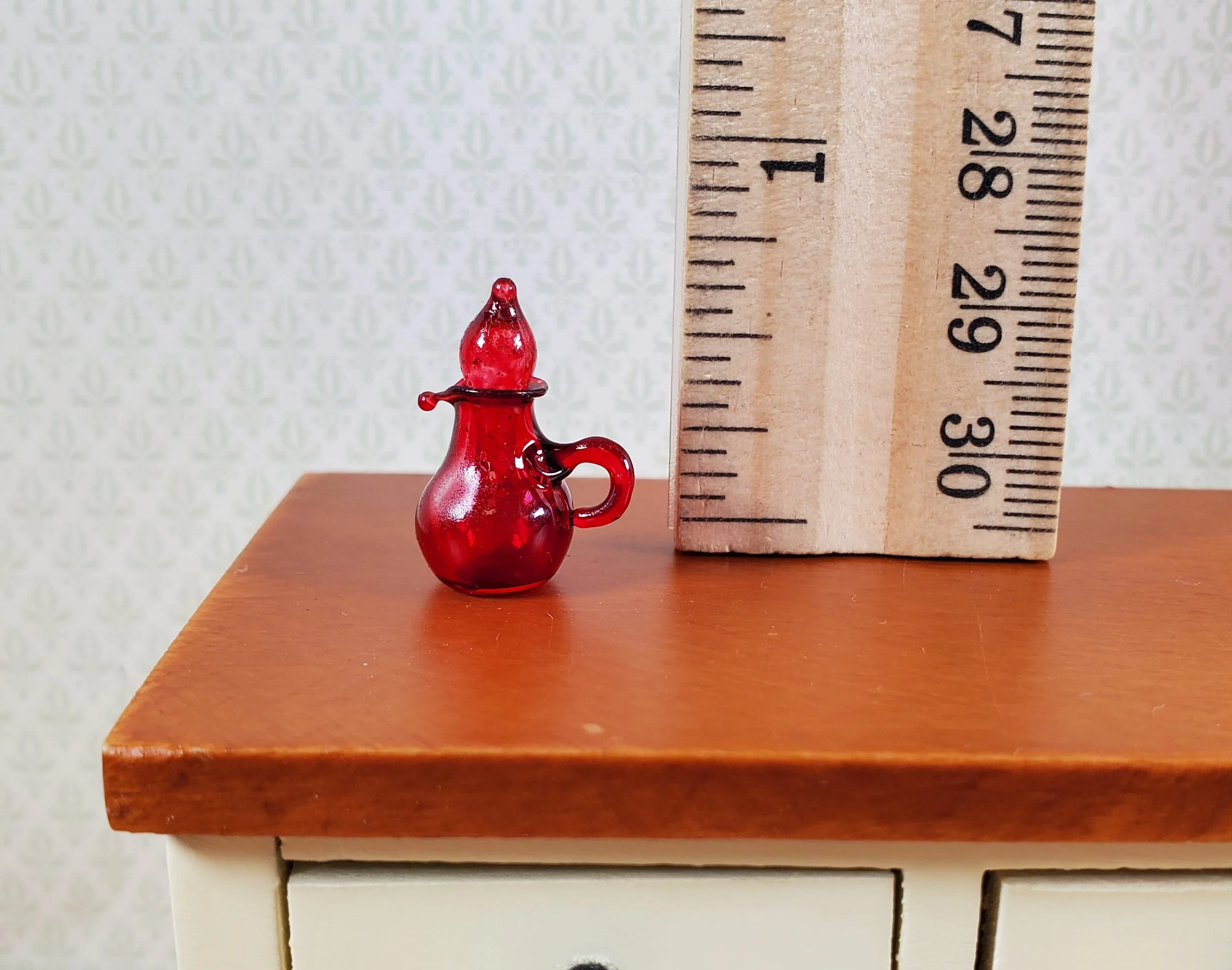 Dollhouse Cruet Cranberry Red Glass with Stopper 1:12 Scale Miniature - Image 3
