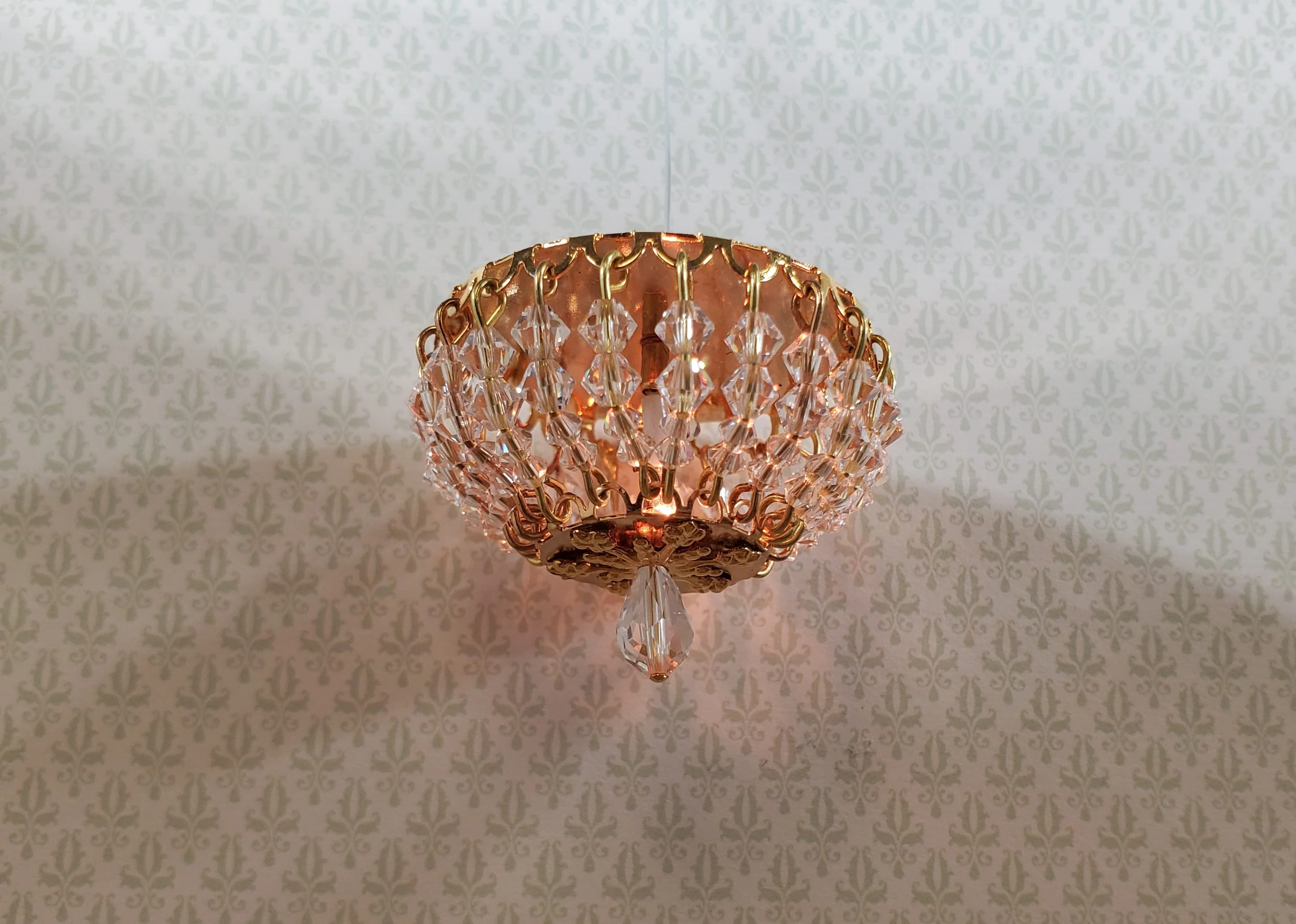 Dollhouse Crystal Ceiling Light Flush Mount Low Profile 12 Volt 1:12 Scale - Image 2