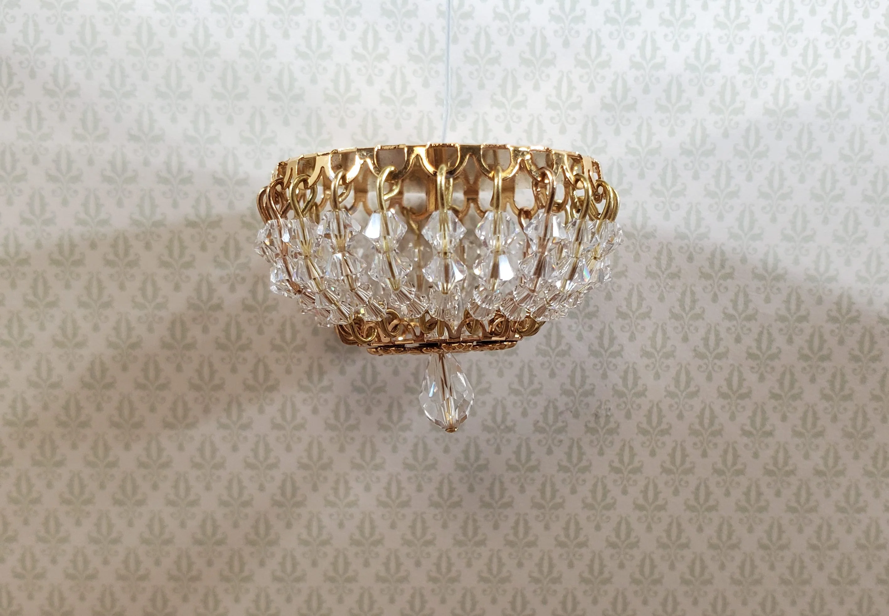 Dollhouse Crystal Ceiling Light Flush Mount Low Profile 12 Volt 1:12 Scale - Image 3