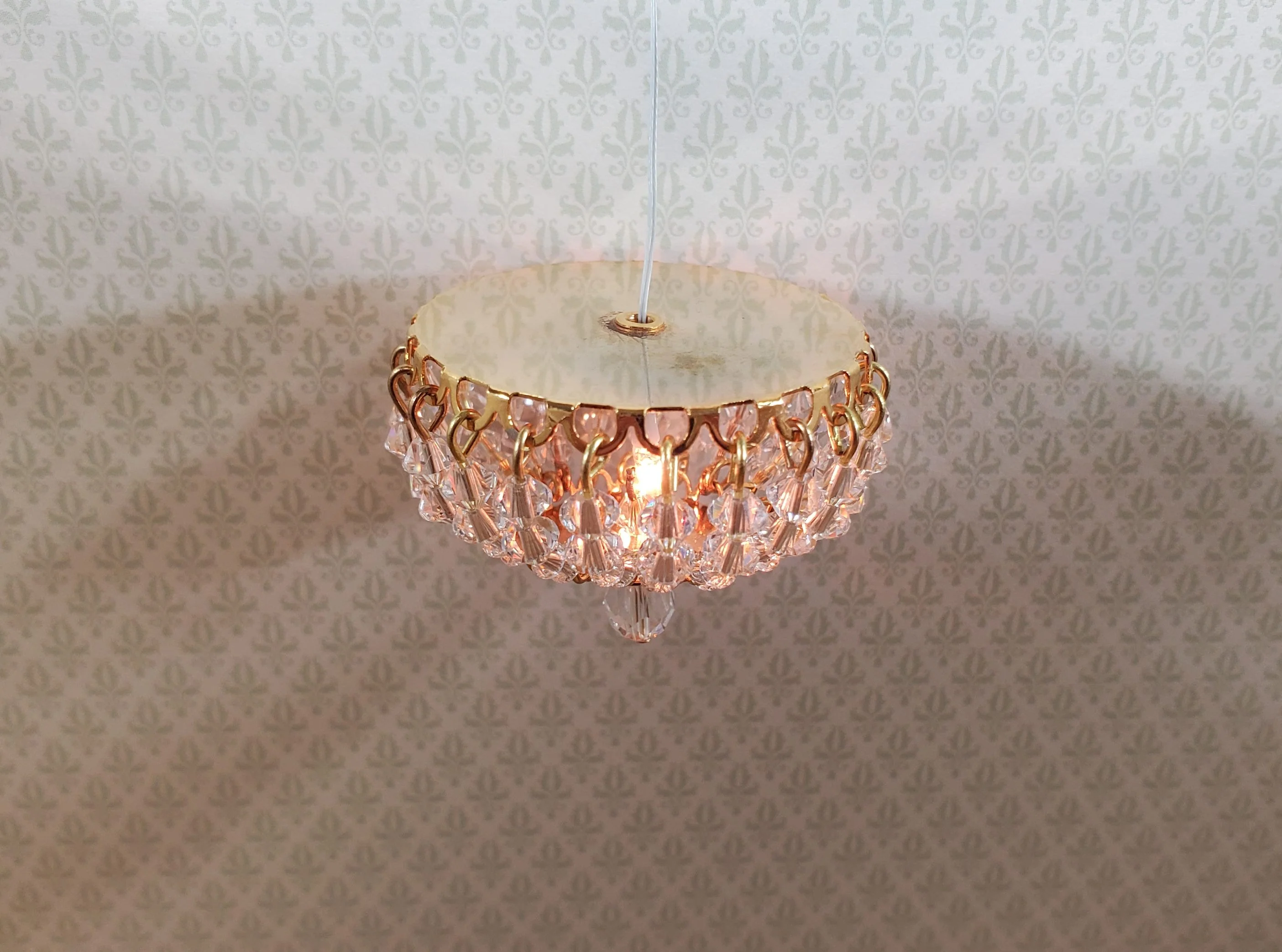 Dollhouse Crystal Ceiling Light Flush Mount Low Profile 12 Volt 1:12 Scale - Image 4
