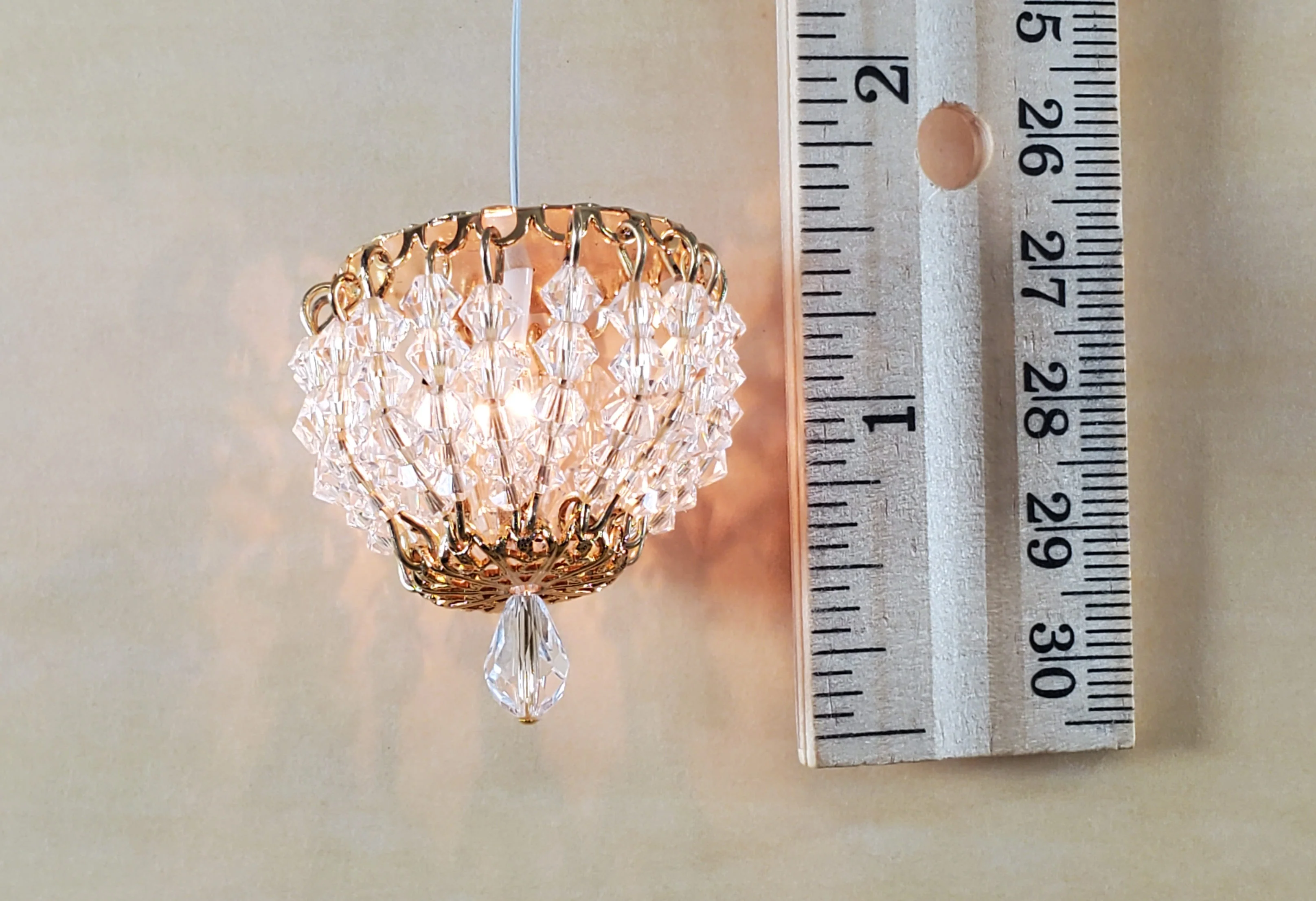 Dollhouse Crystal Ceiling Light Flush Mount Real Glass 12 Volt 1:12 Scale Miniature - Image 7