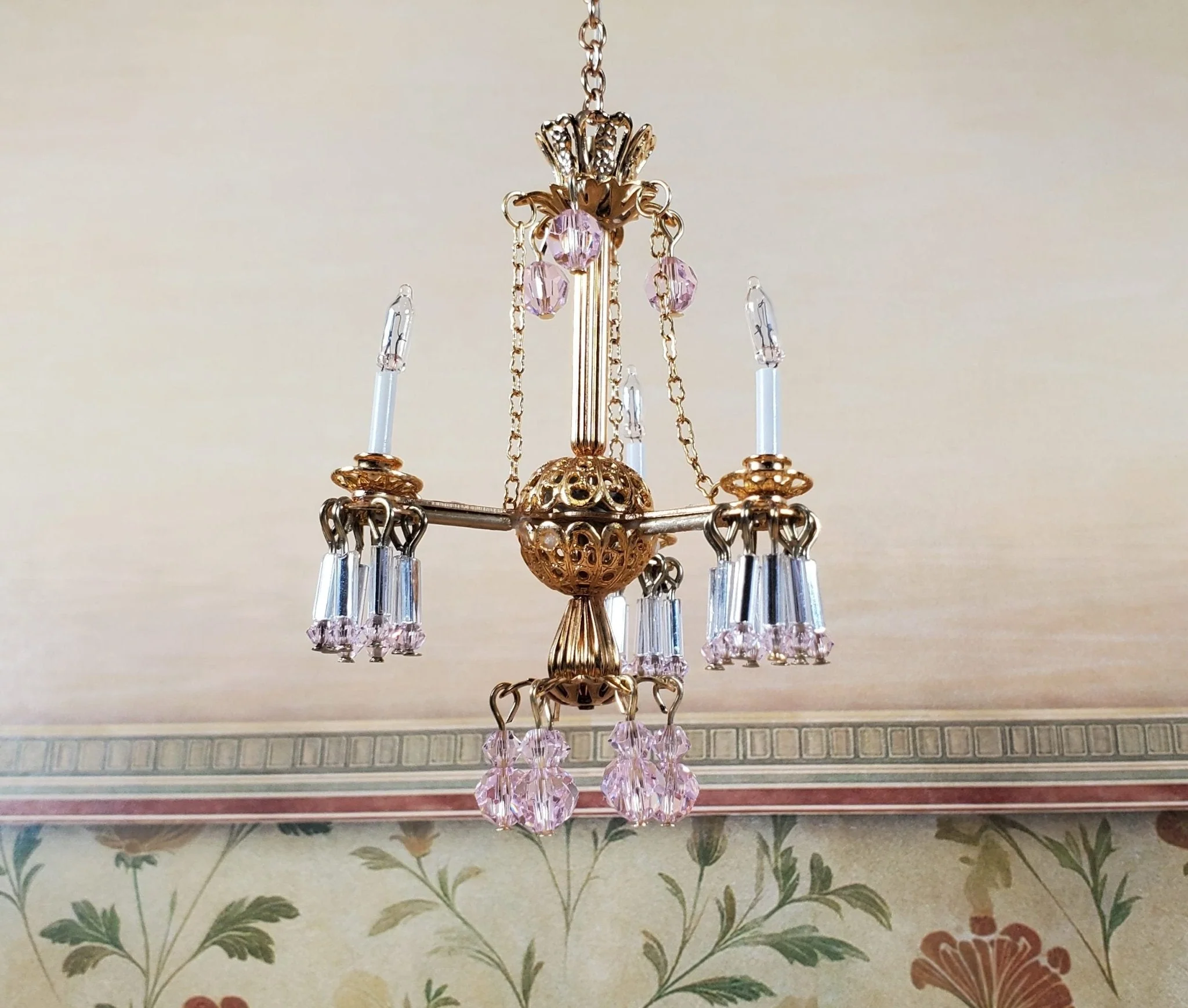 Dollhouse Crystal Ceiling Light Queen Anne Handmade 12 Volt 1:12 Scale Miniature - Image 4