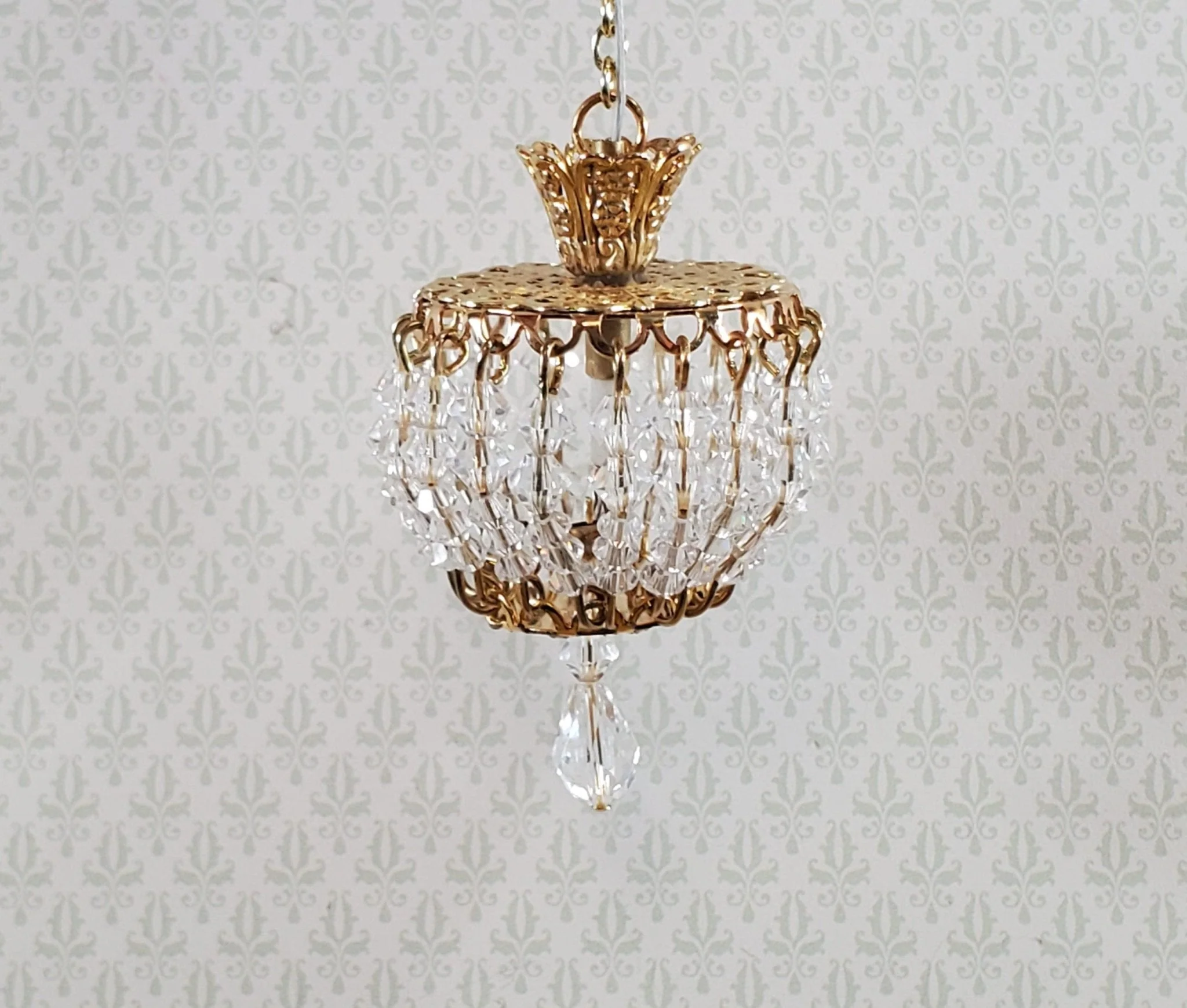 Dollhouse Crystal Ceiling Light Round Real Glass 12 Volt 1:12 Scale Miniature - Image 3