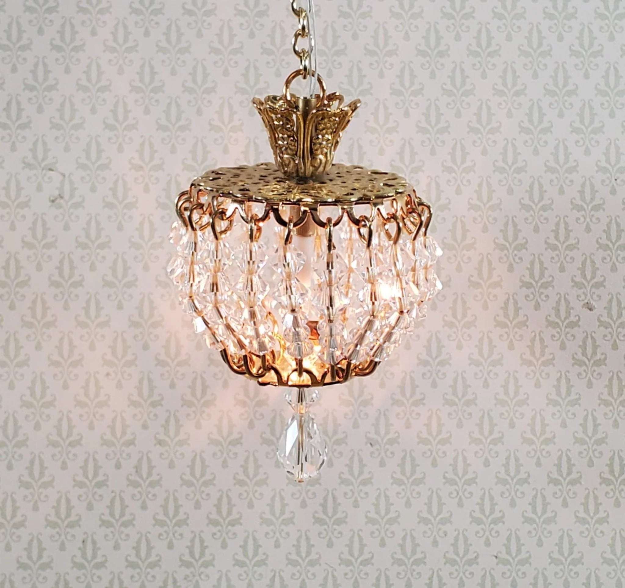 Dollhouse Crystal Ceiling Light Round Real Glass 12 Volt 1:12 Scale Miniature - Image 4