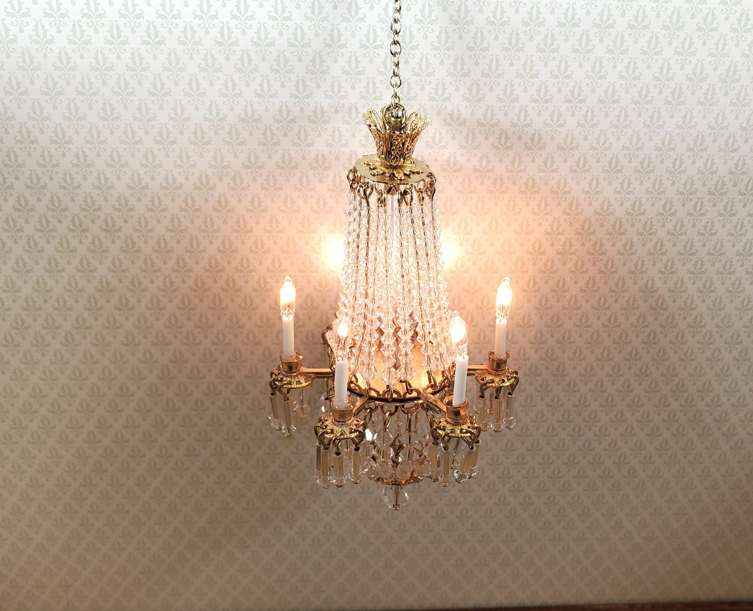 Dollhouse Crystal Chandelier Grand 6 Arm Real Glass 12 Volt 1:12 Scale Miniature - Image 5