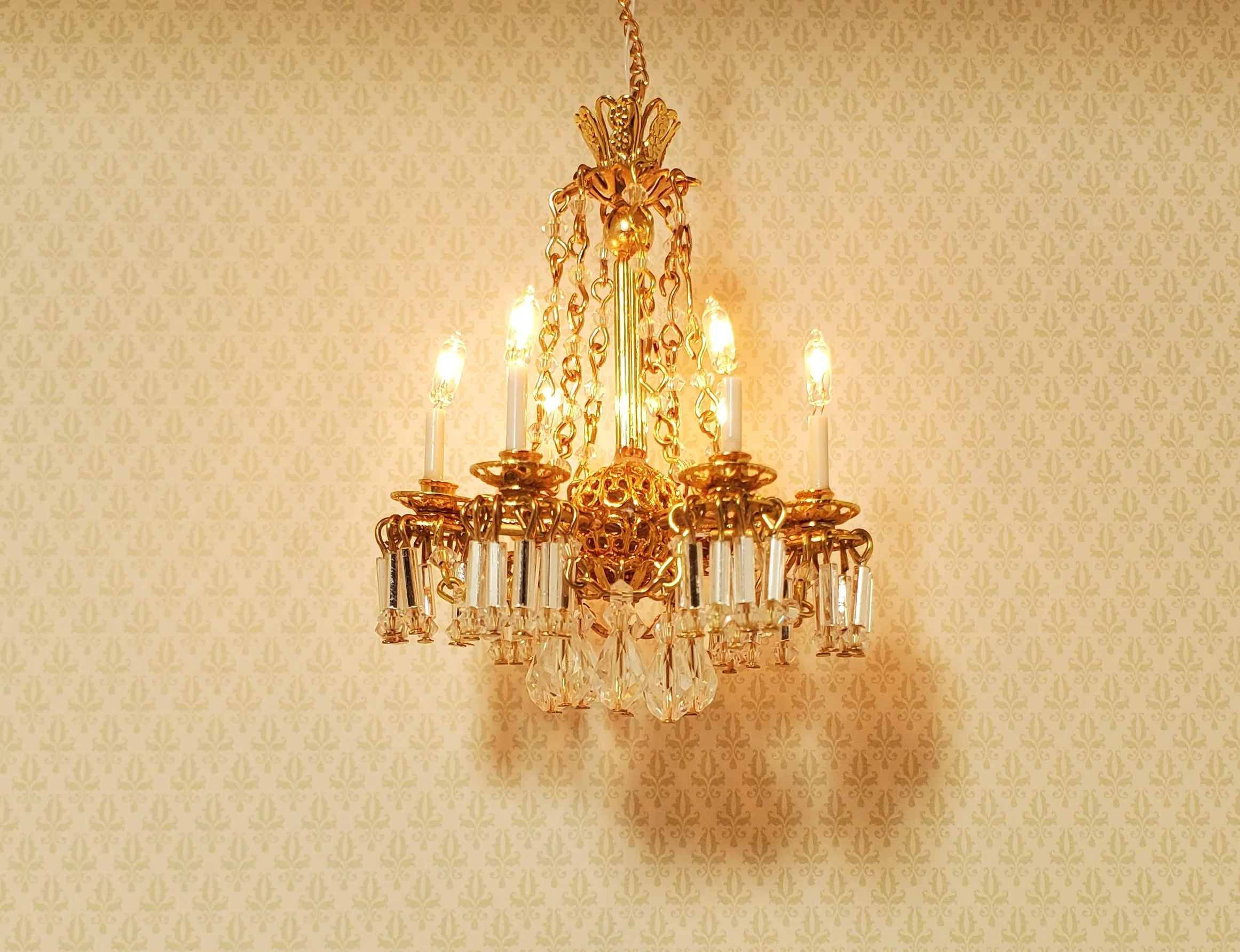Dollhouse Crystal Chandelier with Drapes 6 Arm Real Glass 12 Volt 1:12 Scale - Image 3