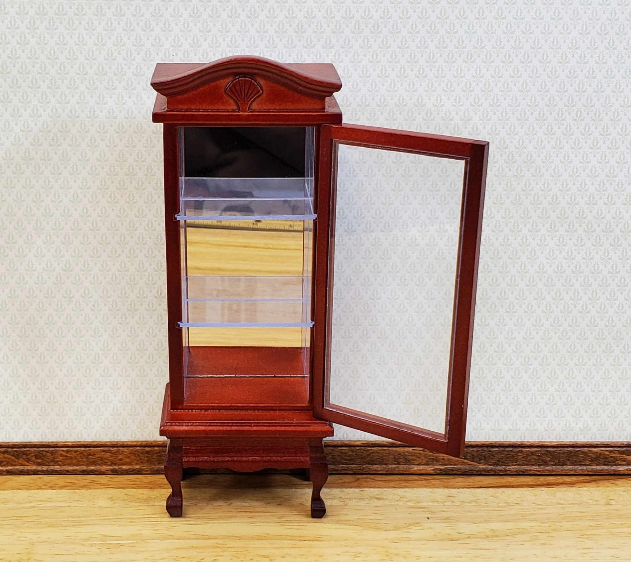 Dollhouse Curio Cabinet Mirrored Back Hutch Mahogany Finish 1:12 Scale Miniature - Image 3