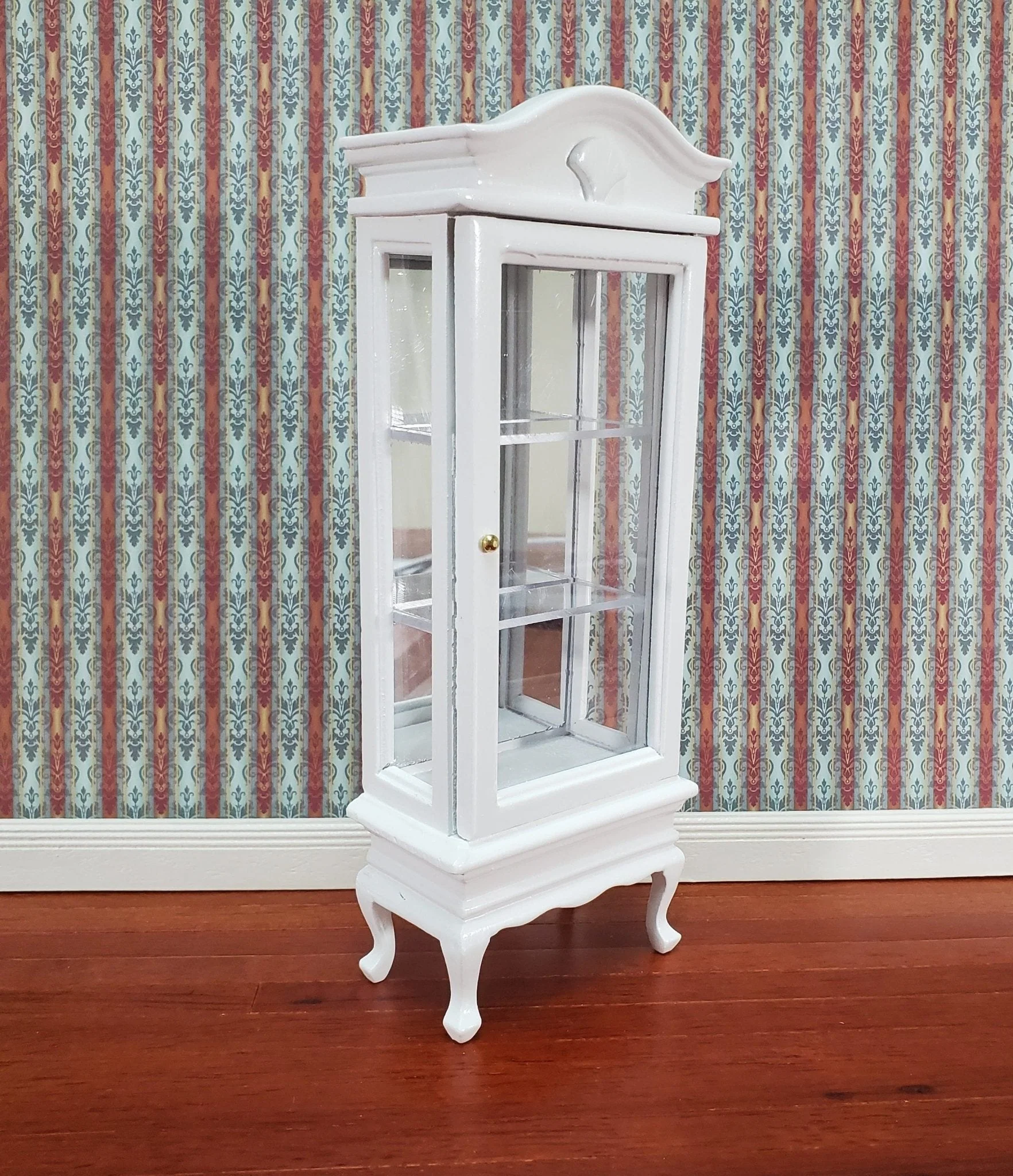 Dollhouse Curio Cabinet Mirrored Back Hutch White Finish 1:12 Scale Miniature Furniture