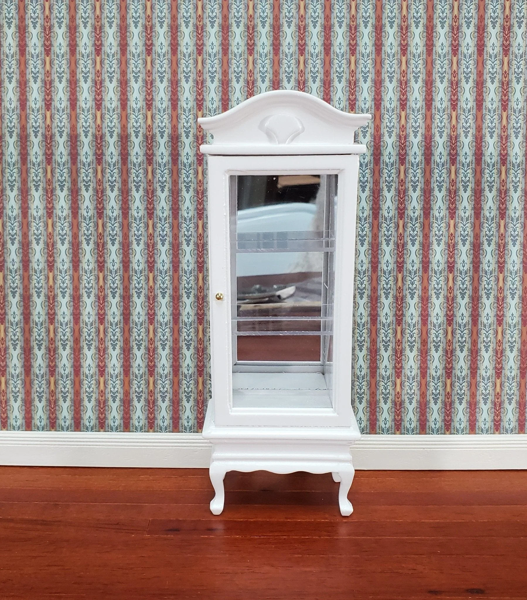 Dollhouse Curio Cabinet Mirrored Back Hutch White Finish 1:12 Scale Miniature Furniture - Image 2