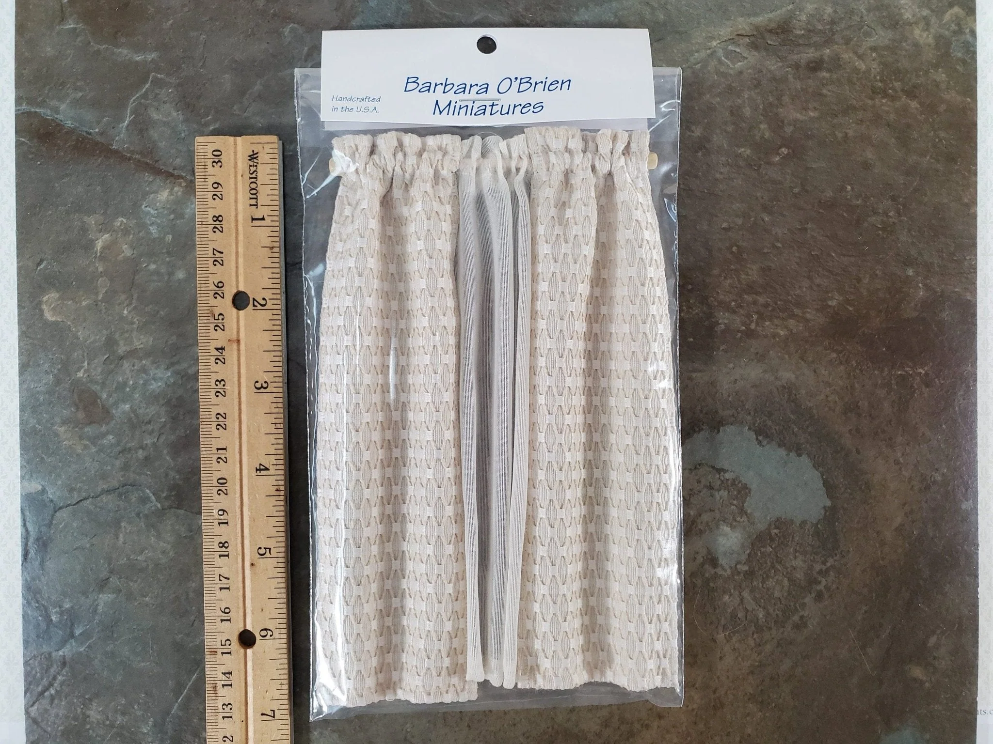 Dollhouse Curtains Weave Fabric Ecru Cream w/Sheer 1:12 Scale Miniatures - Image 2