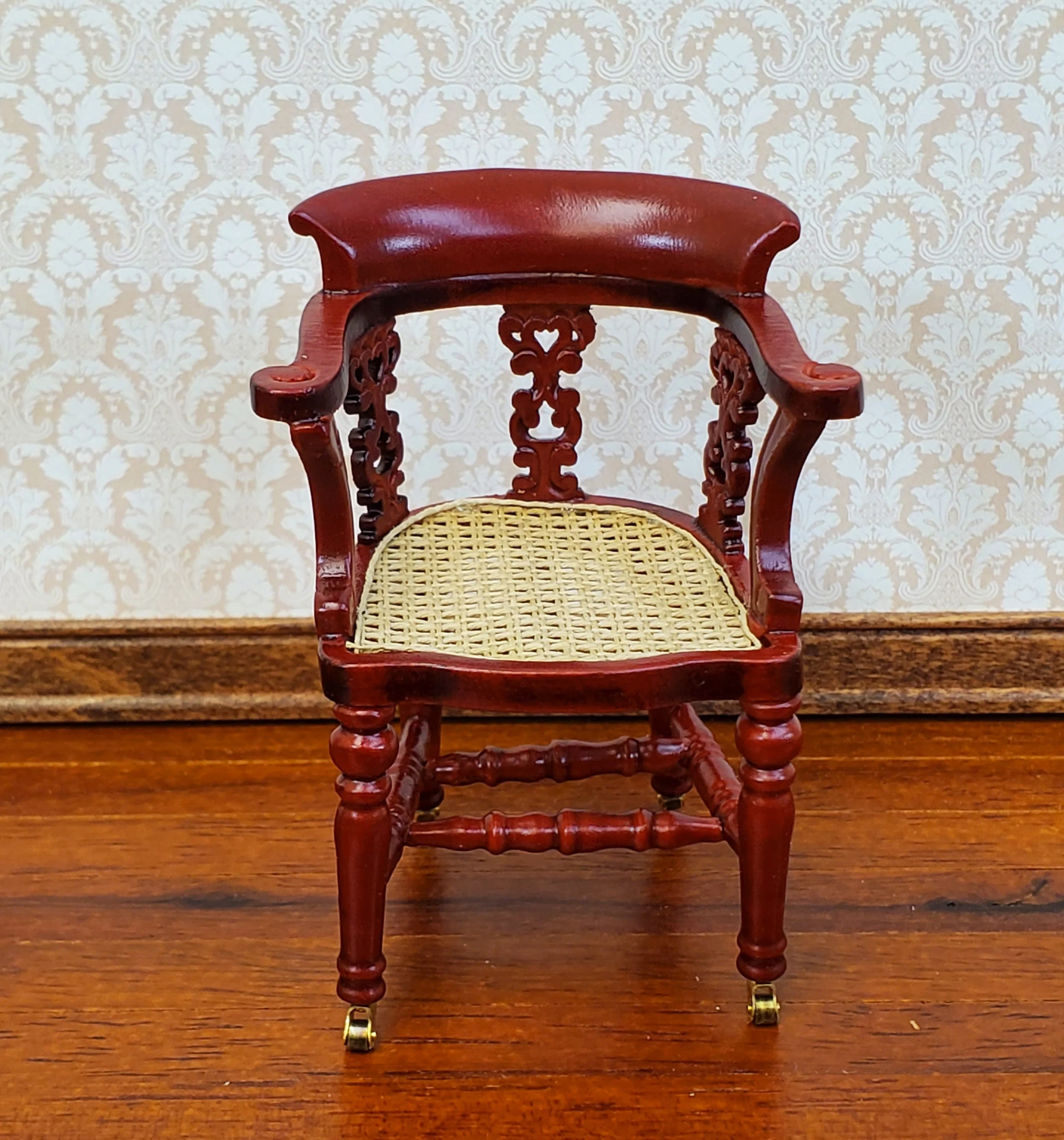 Dollhouse Dicken's Writing Chair Mahogany Finish Cane Seat 1:12 Scale Miniature Furniture - Image 2