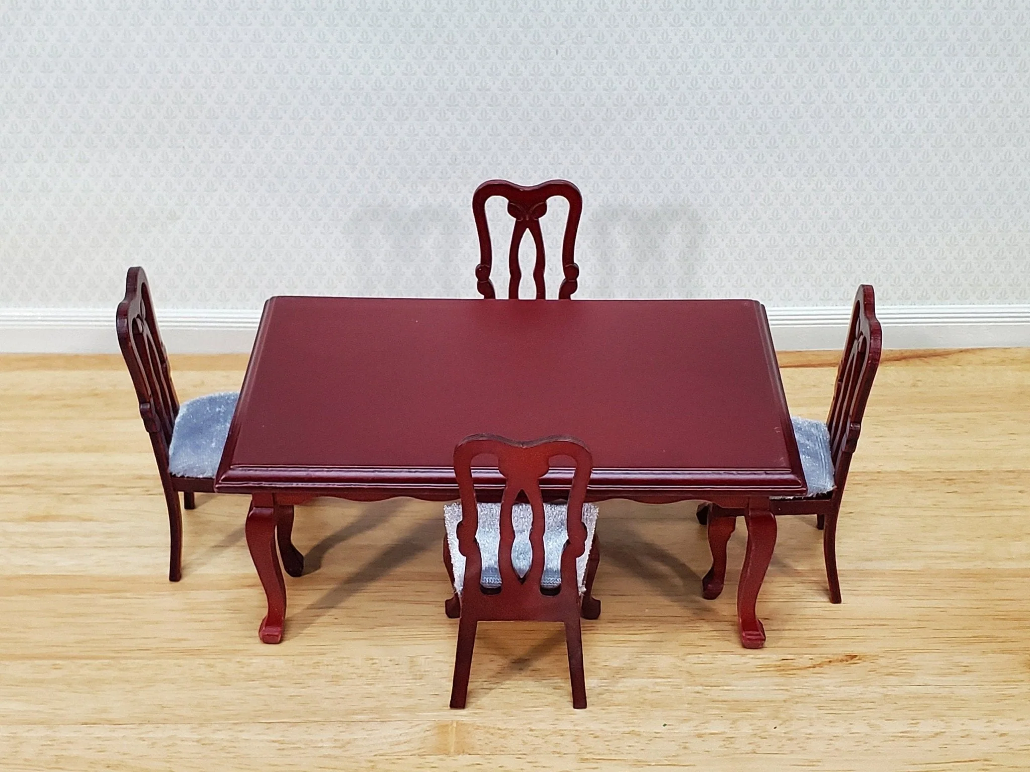 Dollhouse Dining Room Table and 4 Chairs Mahogany Finish 1:12 Scale Miniature Furniture - Image 2